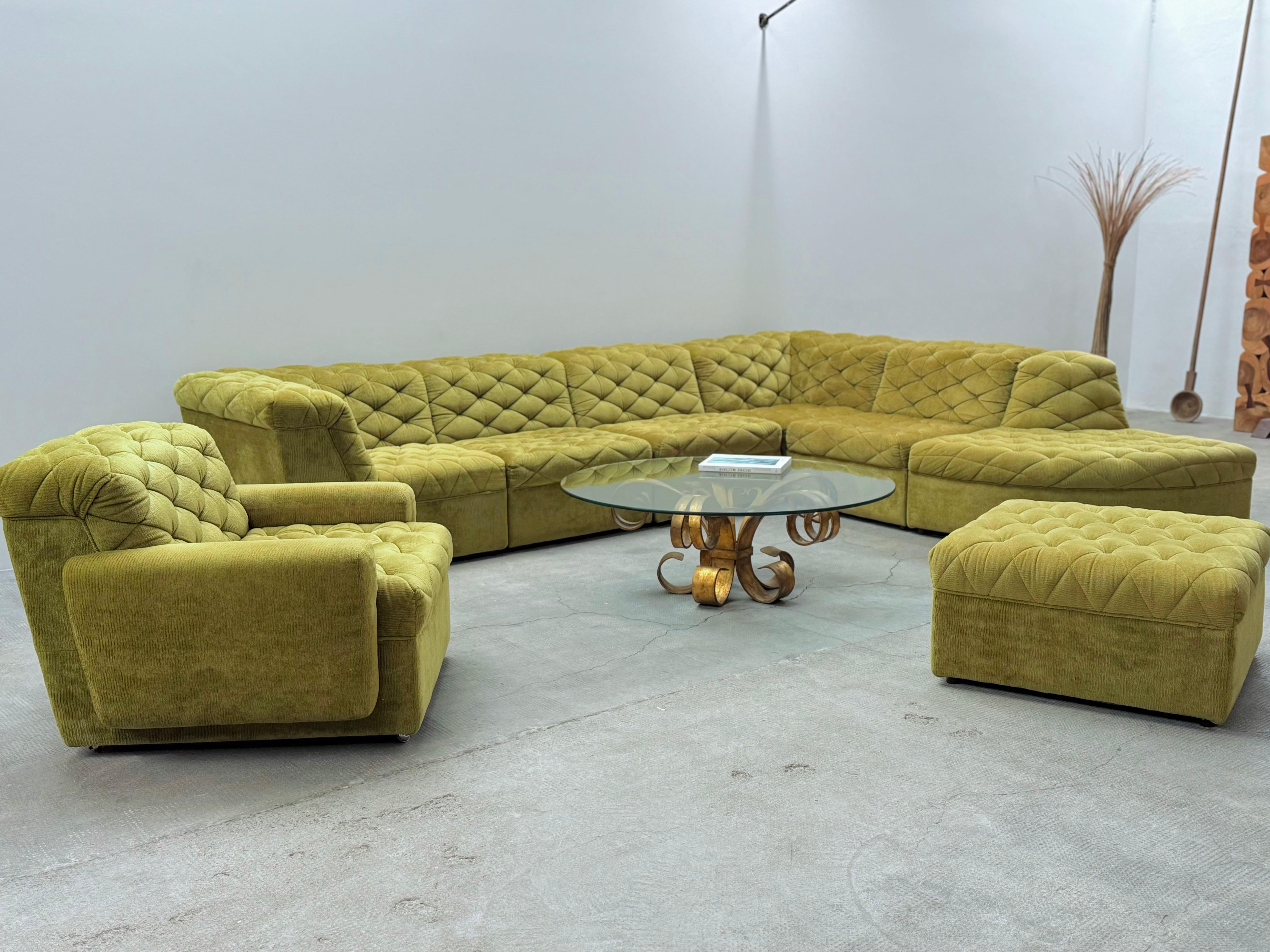 Laauser Modular Sitzgruppe Sofa Sessel Samt grün gold, Deutschland 1970s 5