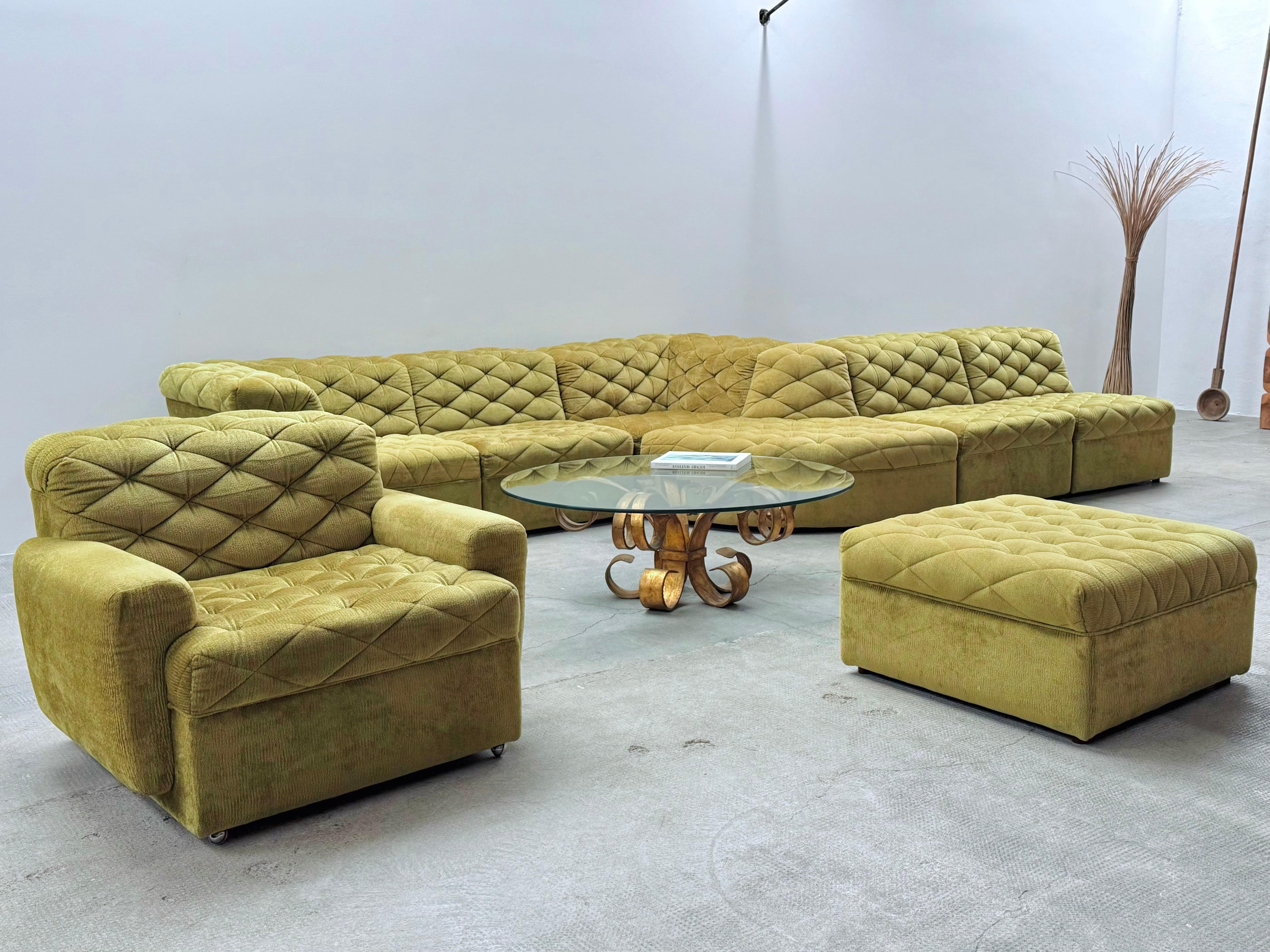 Laauser Modular Sitzgruppe Sofa Sessel Samt grün gold, Deutschland 1970s 6
