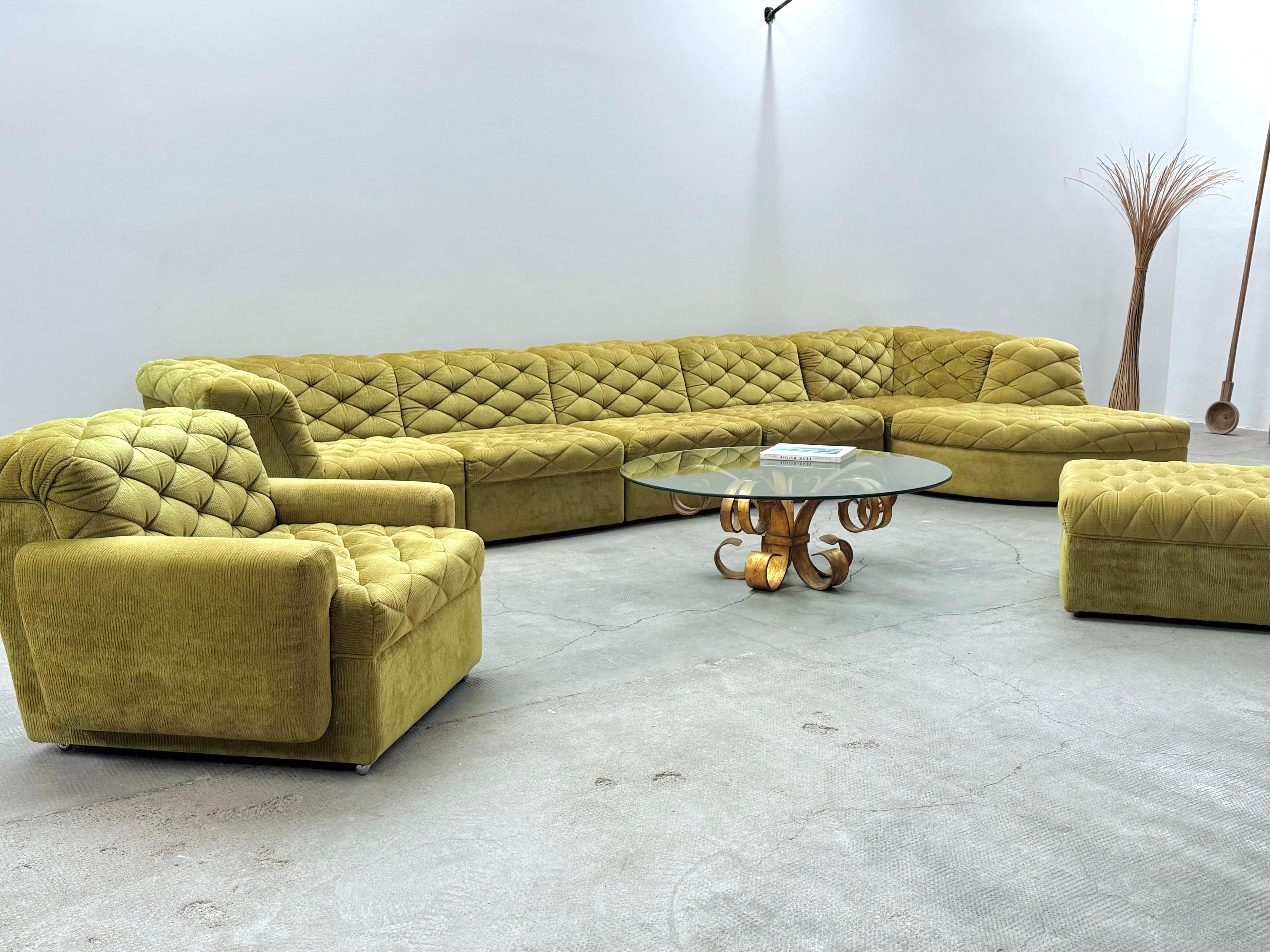 Laauser Modular Sitzgruppe Sofa Sessel Samt grün gold, Deutschland 1970s 7