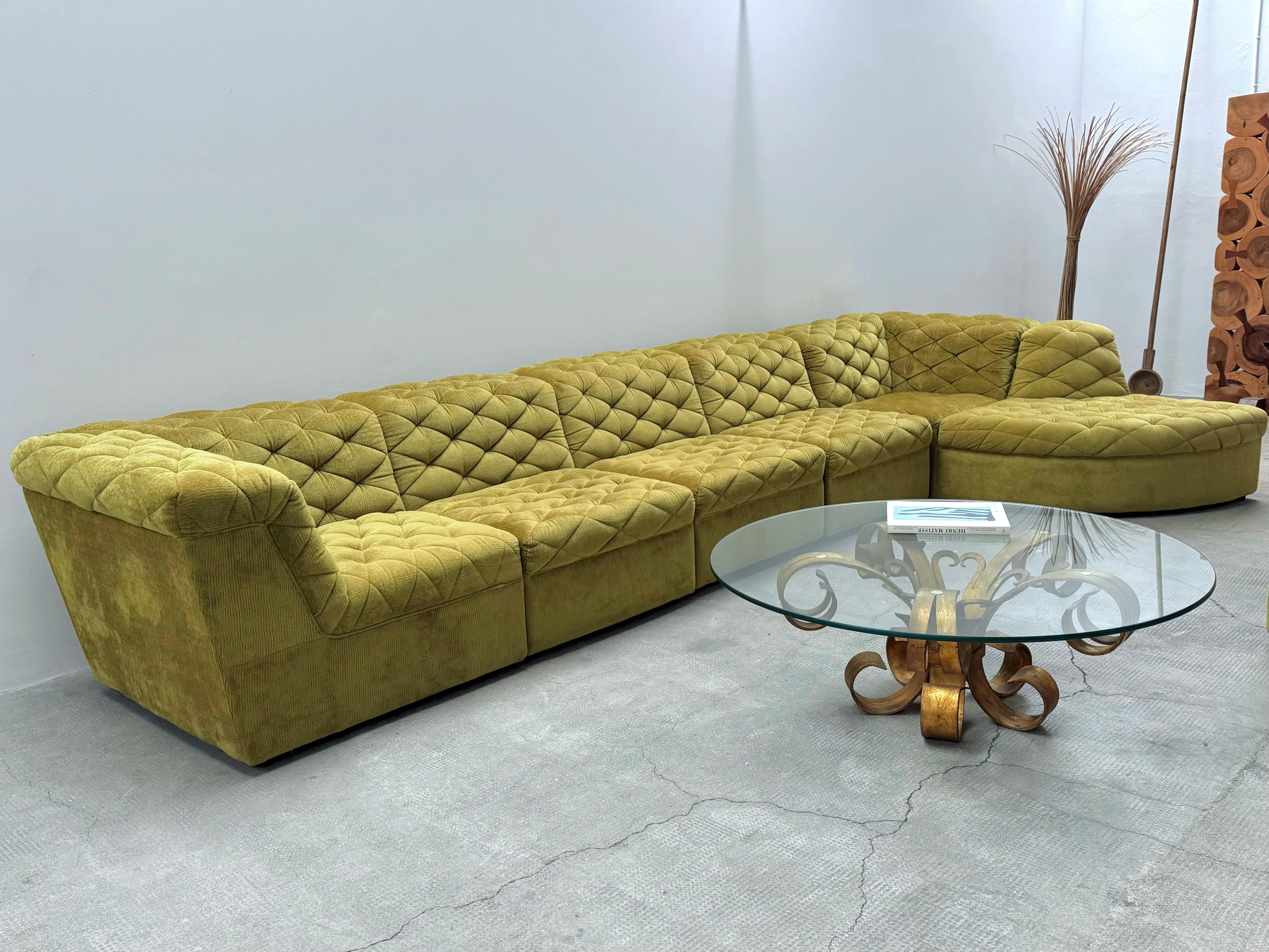 Laauser Modular Sitzgruppe Sofa Sessel Samt grün gold, Deutschland 1970s 8