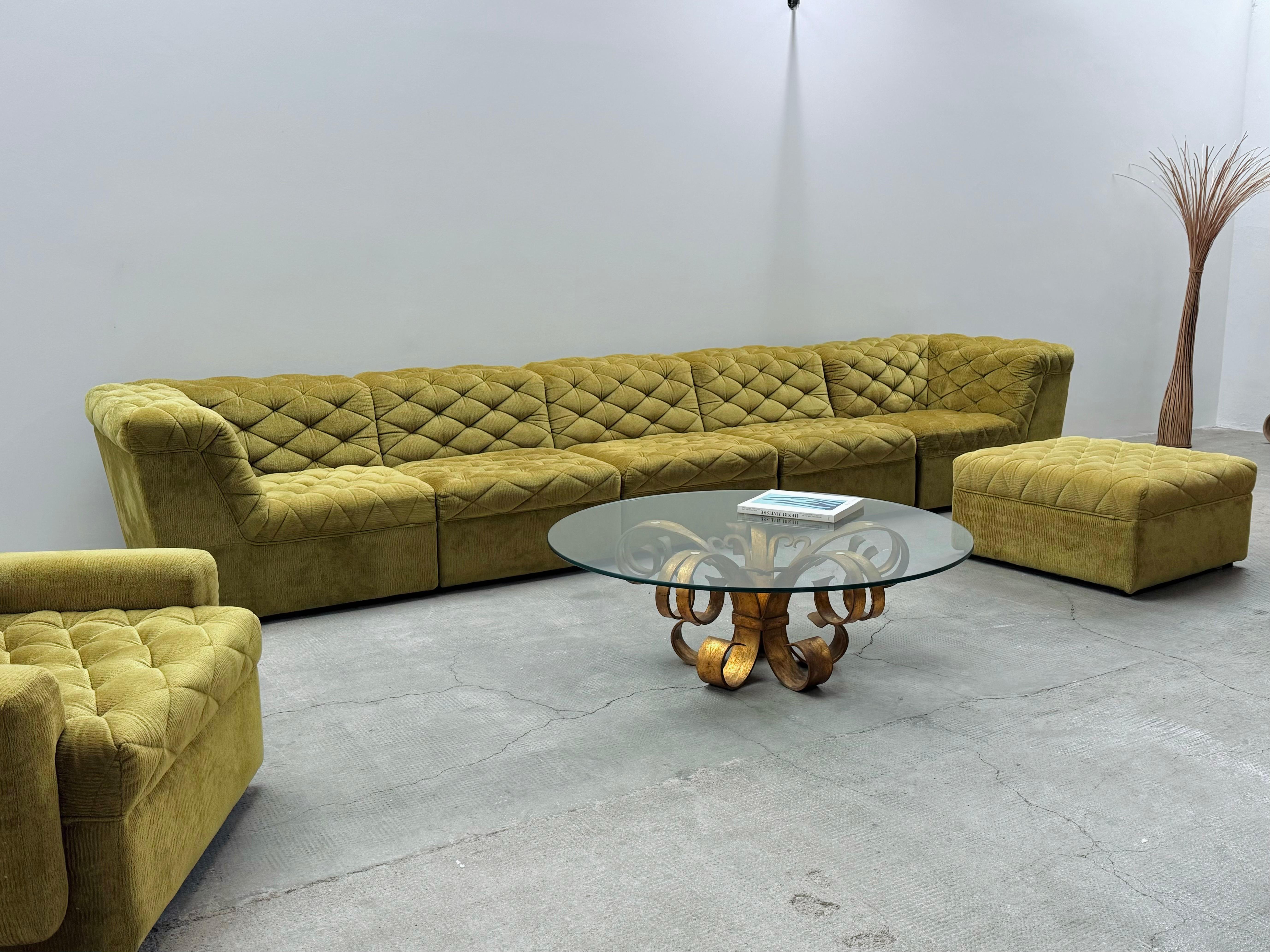 Laauser Modular Sitzgruppe Sofa Sessel Samt grün gold, Deutschland 1970s 9