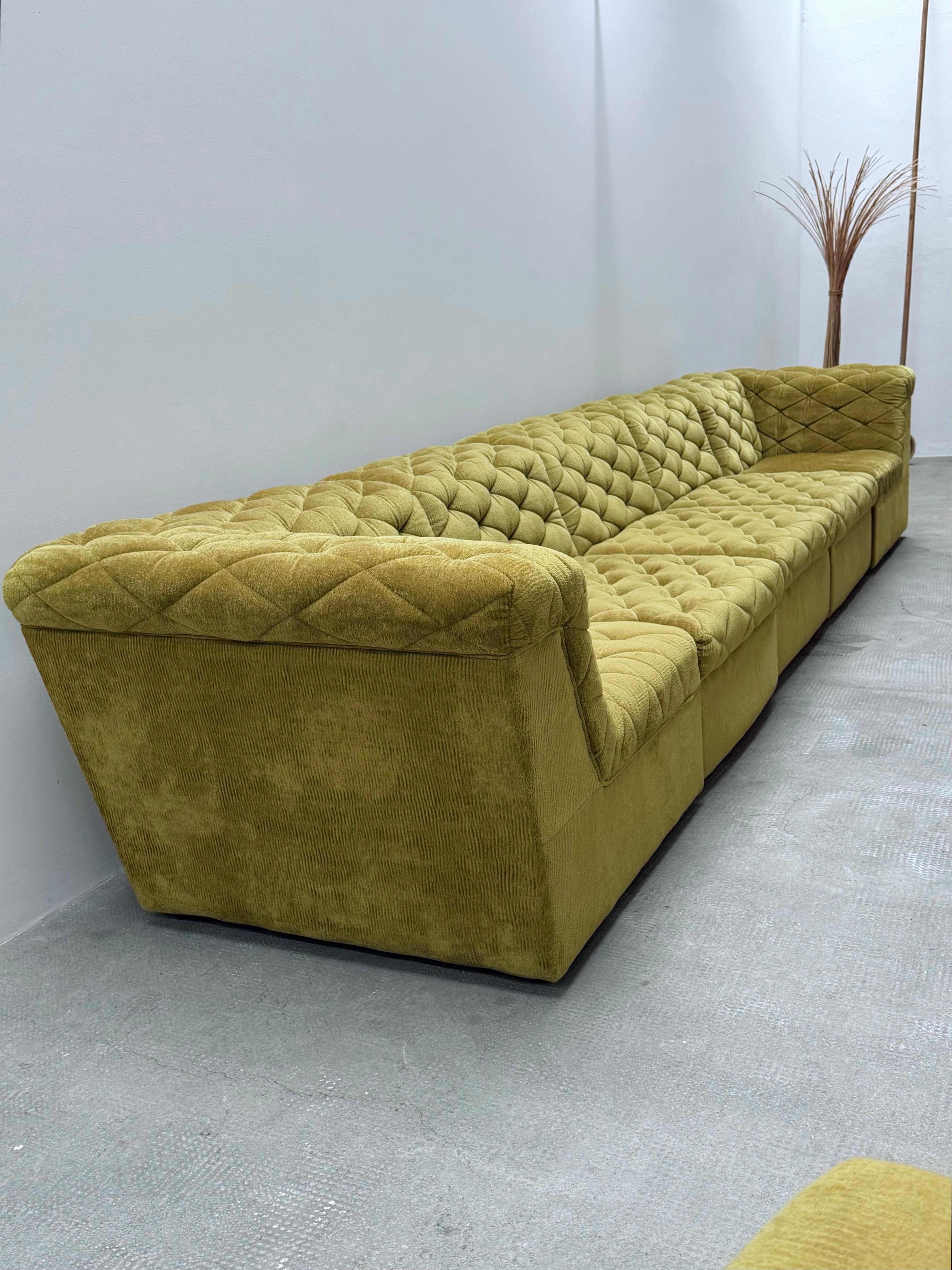 Laauser Modular Sitzgruppe Sofa Sessel Samt grün gold, Deutschland 1970s 10