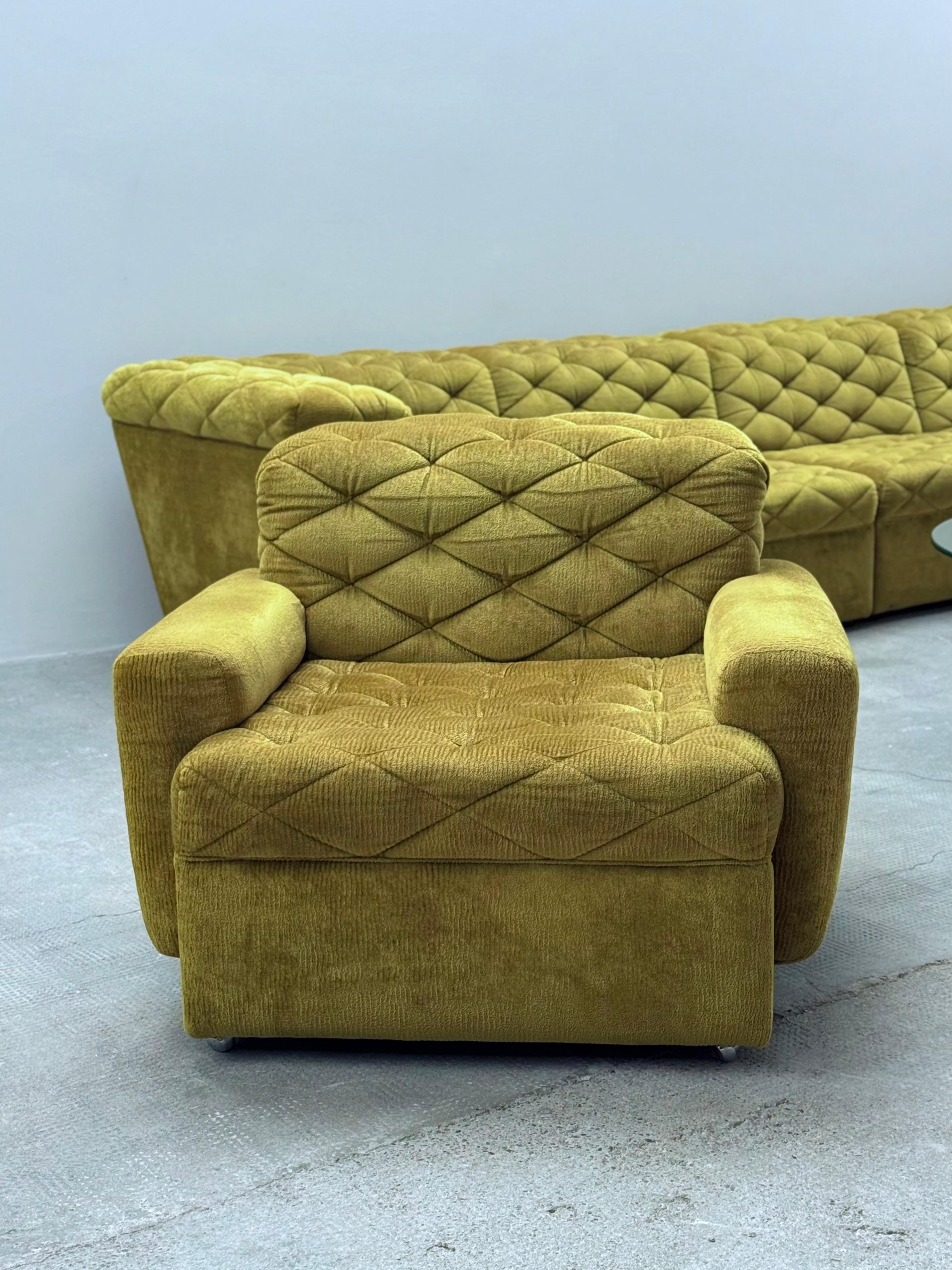 Laauser Modular Sitzgruppe Sofa Sessel Samt grün gold, Deutschland 1970s 13