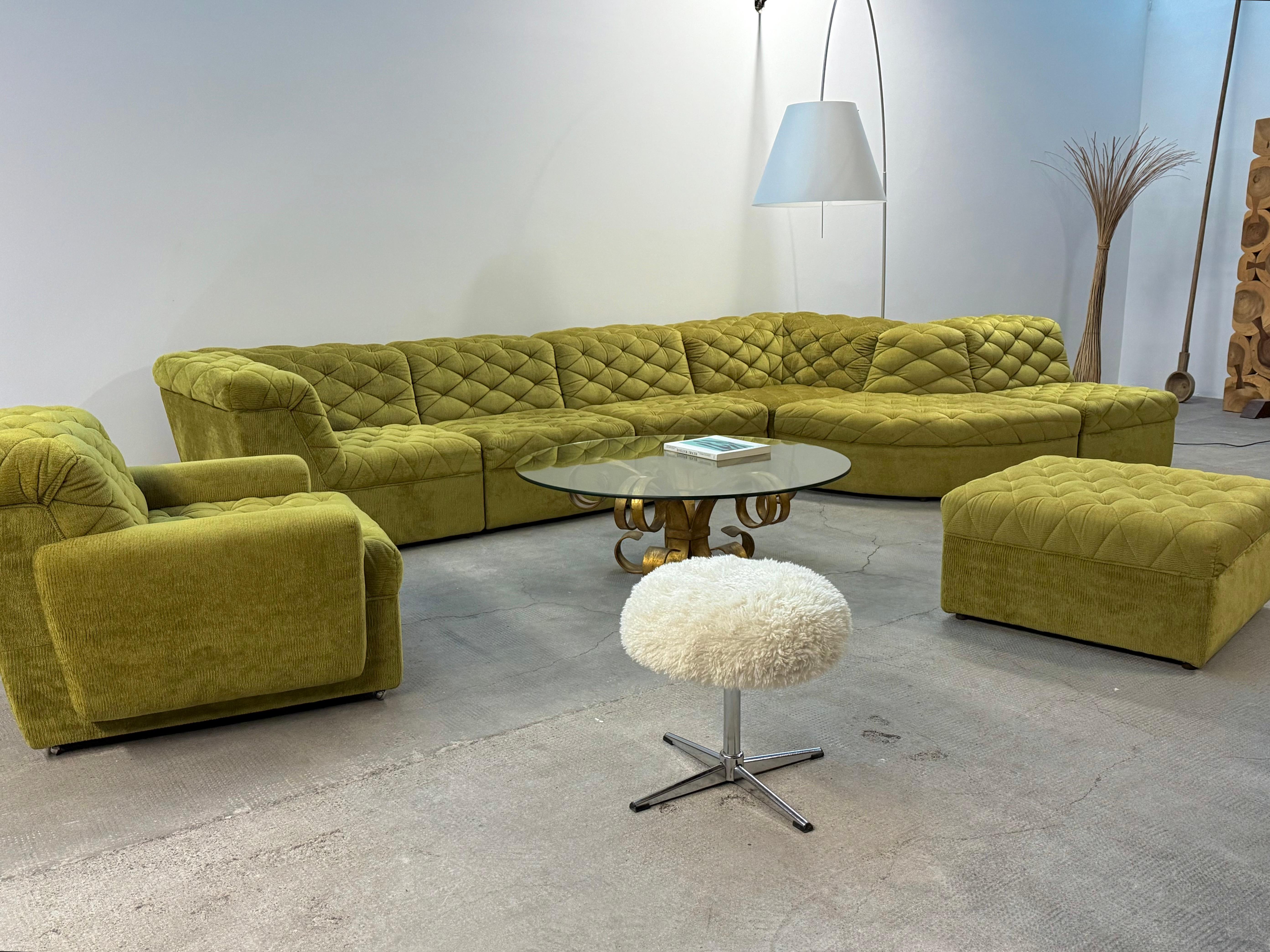 Mid-Century Modern Laauser Modular Sitzgruppe Sofa Sessel Samt grün gold, Deutschland 1970s