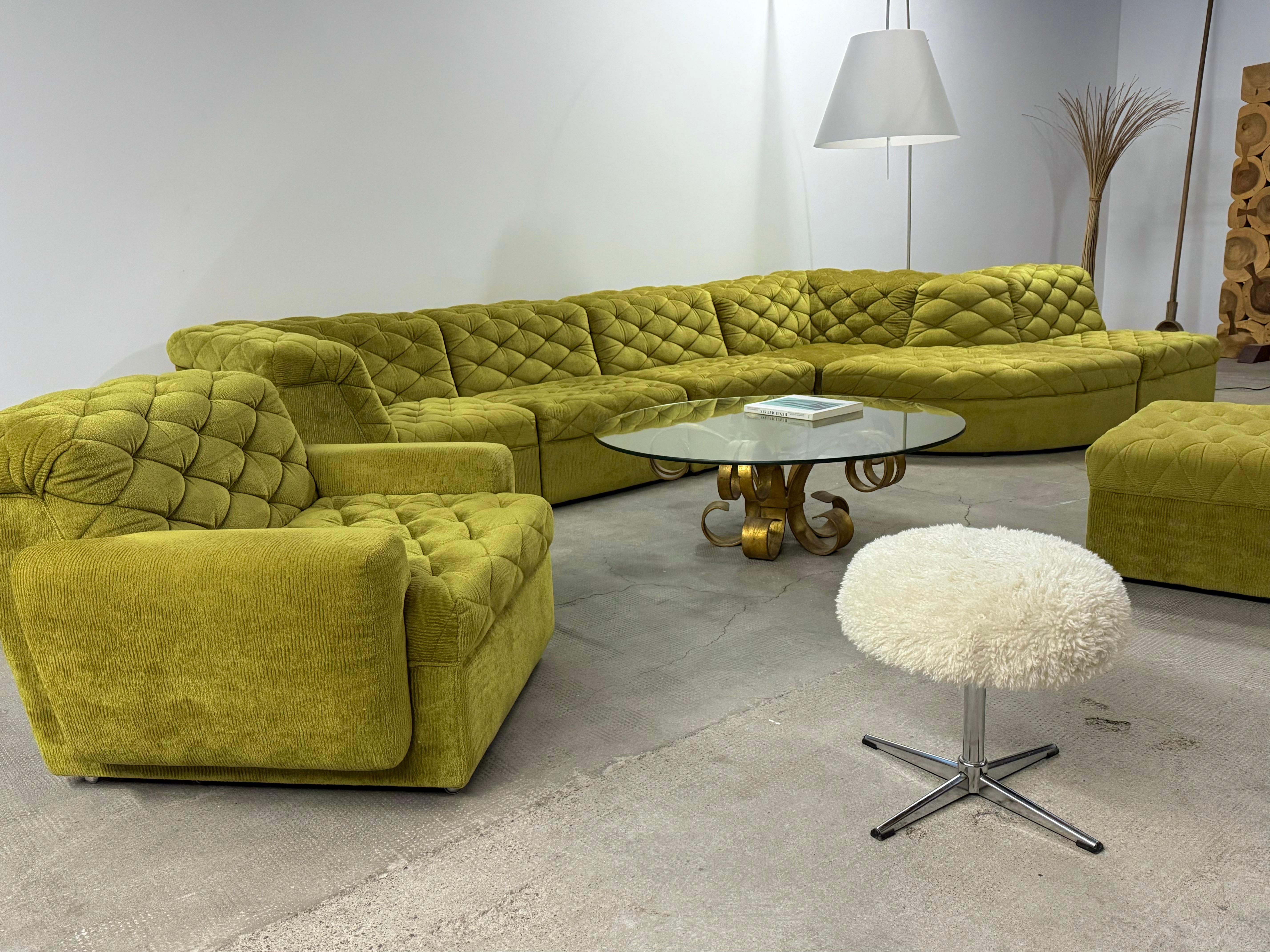 German Laauser Modular Sitzgruppe Sofa Sessel Samt grün gold, Deutschland 1970s
