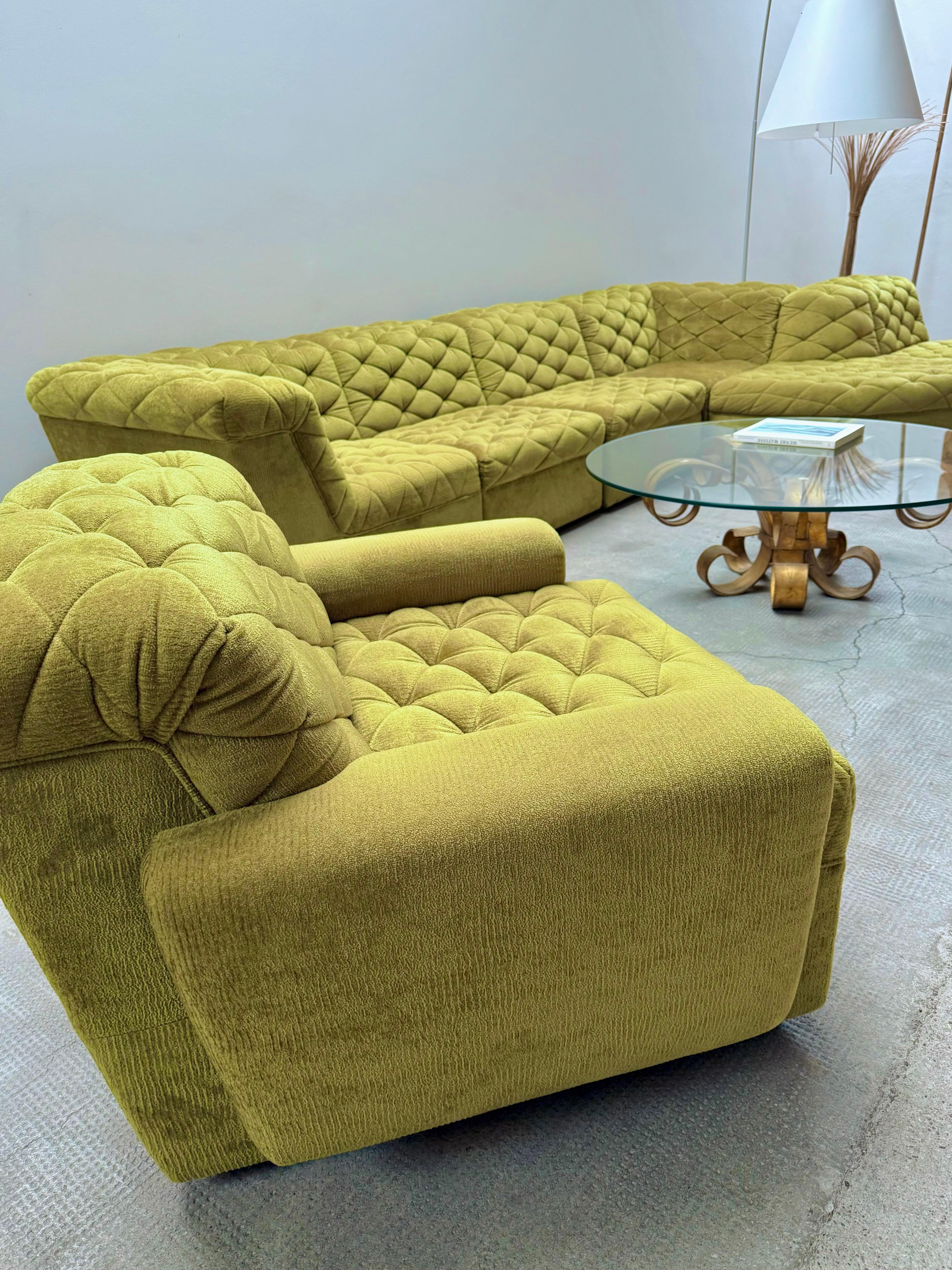 Laauser Modular Sitzgruppe Sofa Sessel Samt grün gold, Deutschland 1970s 1