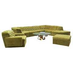 Vintage Laauser Modular Sitzgruppe Sofa Sessel Samt grün gold, Deutschland 1970s