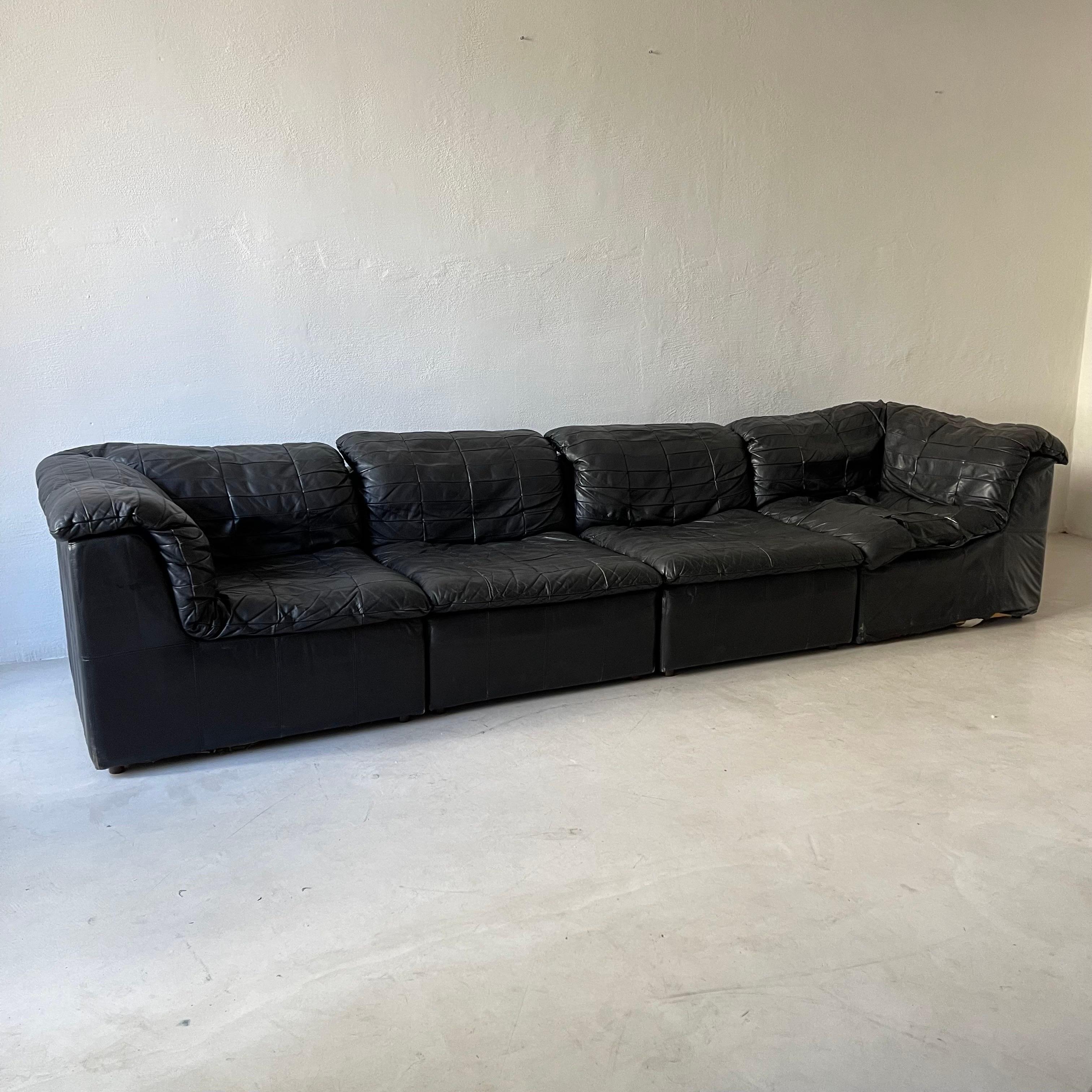 German Laauser Vintage Leather Patchwork Sectional Sofa Modular, 1970s For Sale