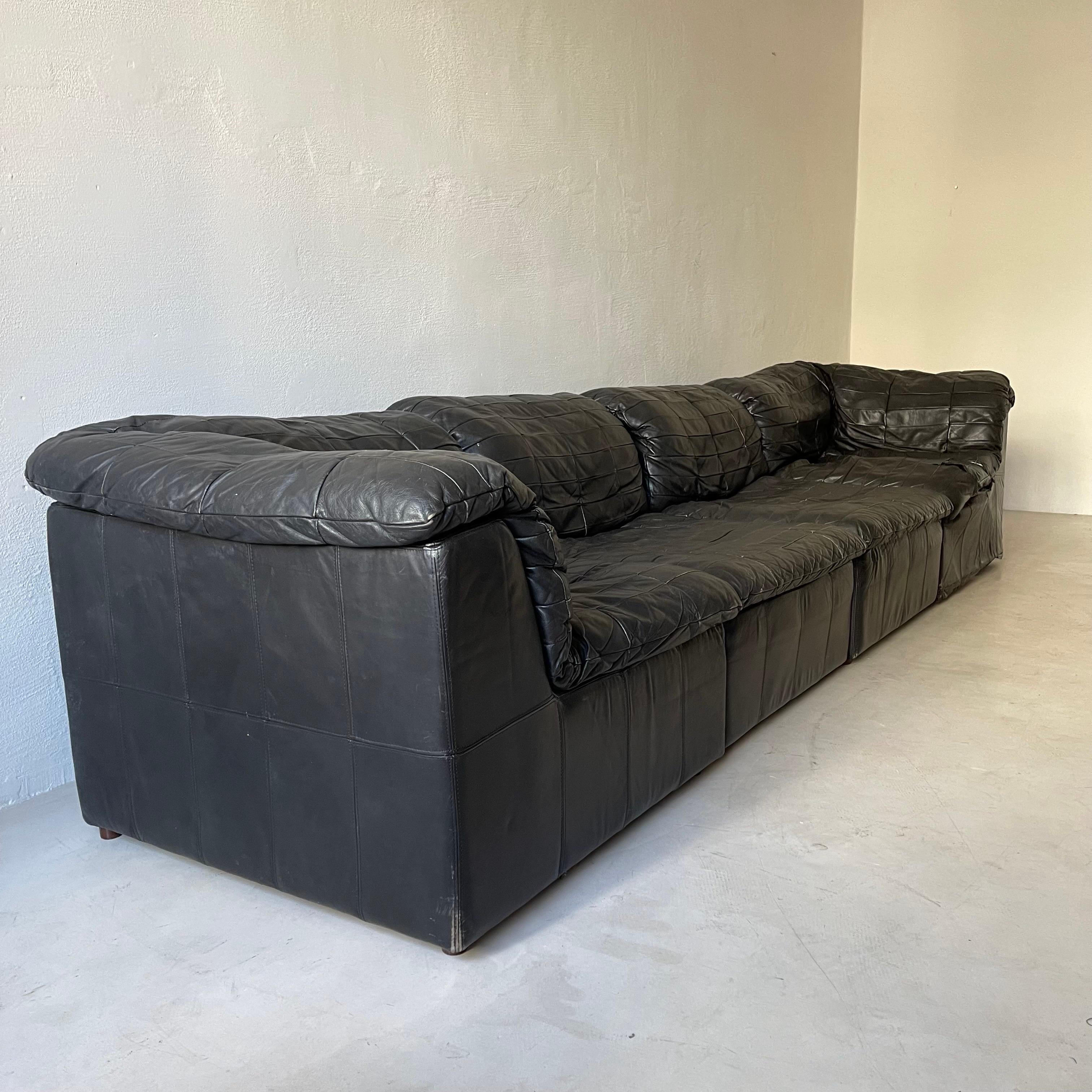 Late 20th Century Laauser Vintage Leather Patchwork Sectional Sofa Modular, 1970s For Sale