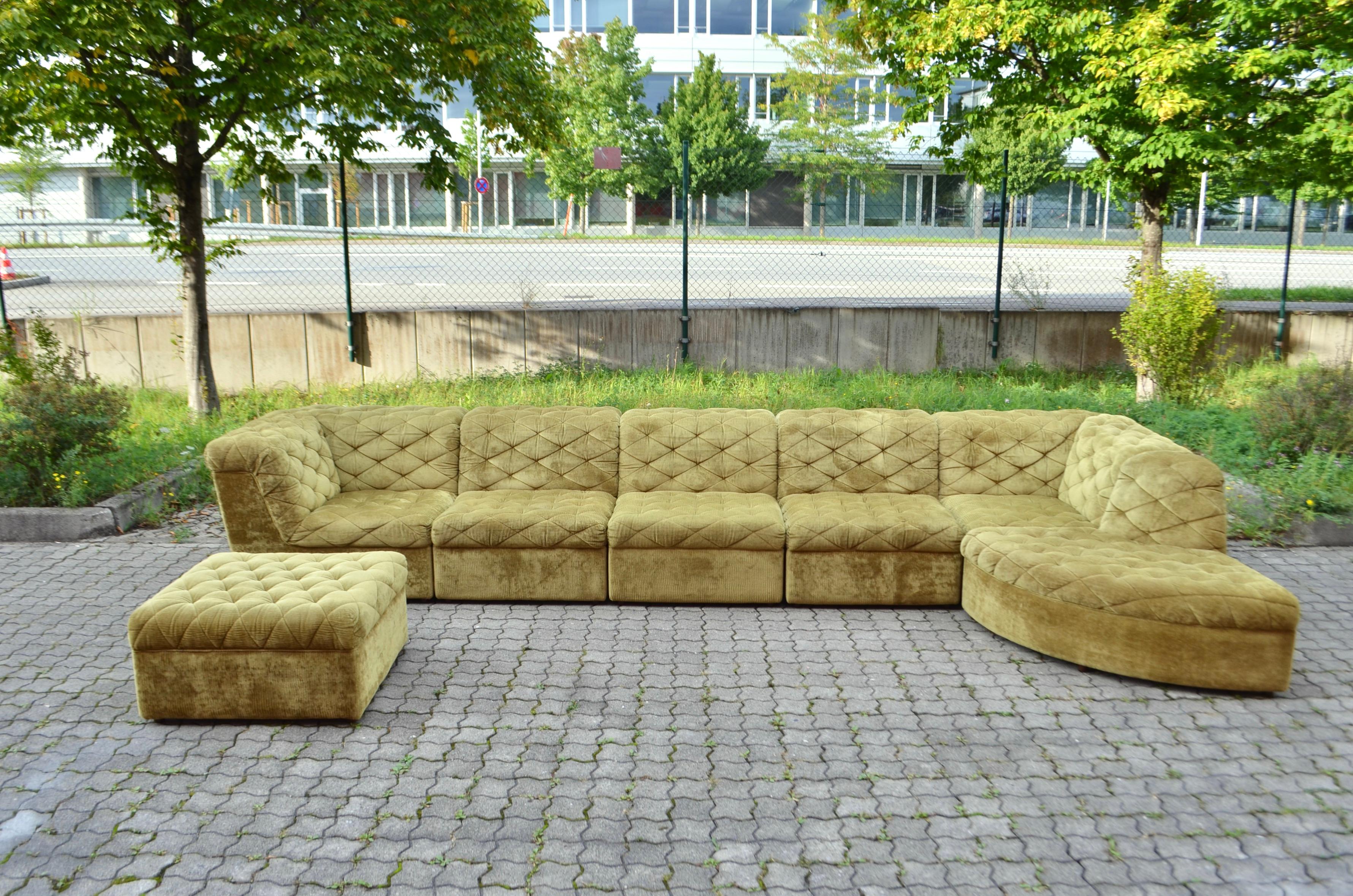 Laauser Vintage Salón Modular Años 70 Terciopelo verde oliva Sofá Seccional Alemán en venta