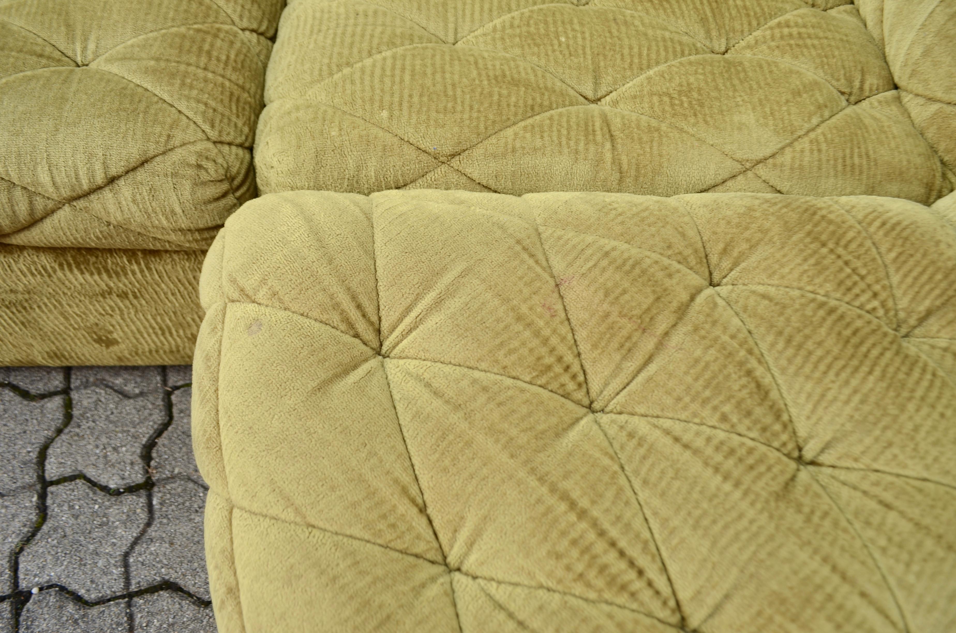 Laauser Vintage Salón Modular Años 70 Terciopelo verde oliva Sofá Seccional en venta 2