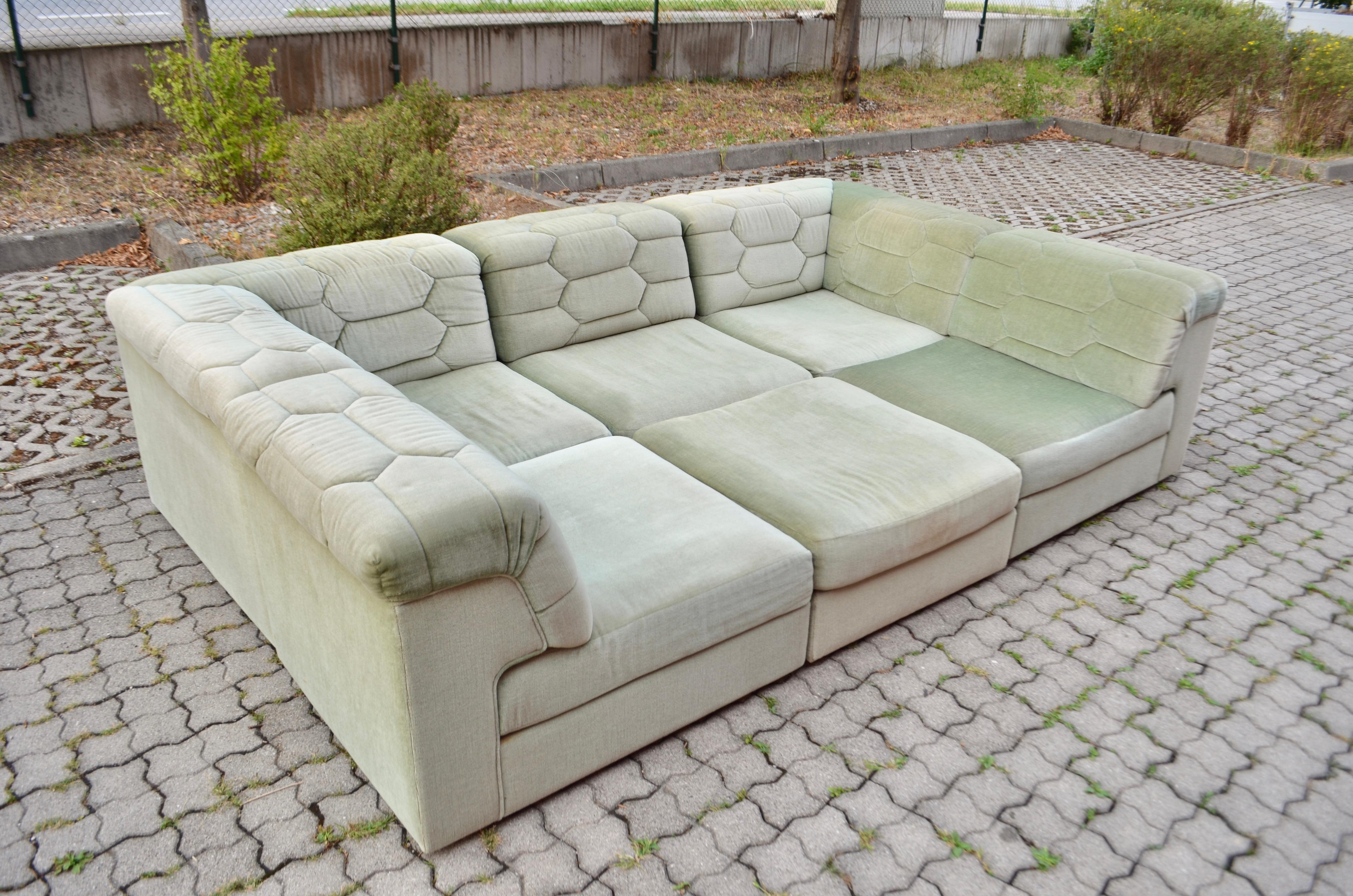 Laauser Vintage Living Room Suite Modular 70s Mohair Green Sectional Sofa 4