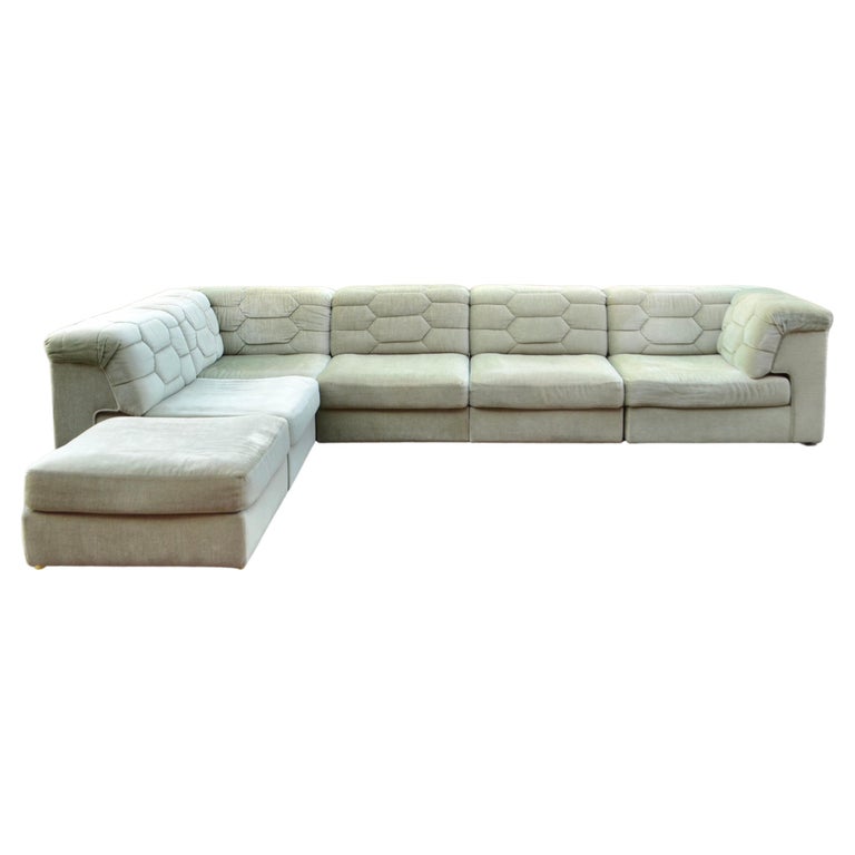 Laauser Vintage Lounge Suite Modular 70s Mohair Green Sectional Sofa