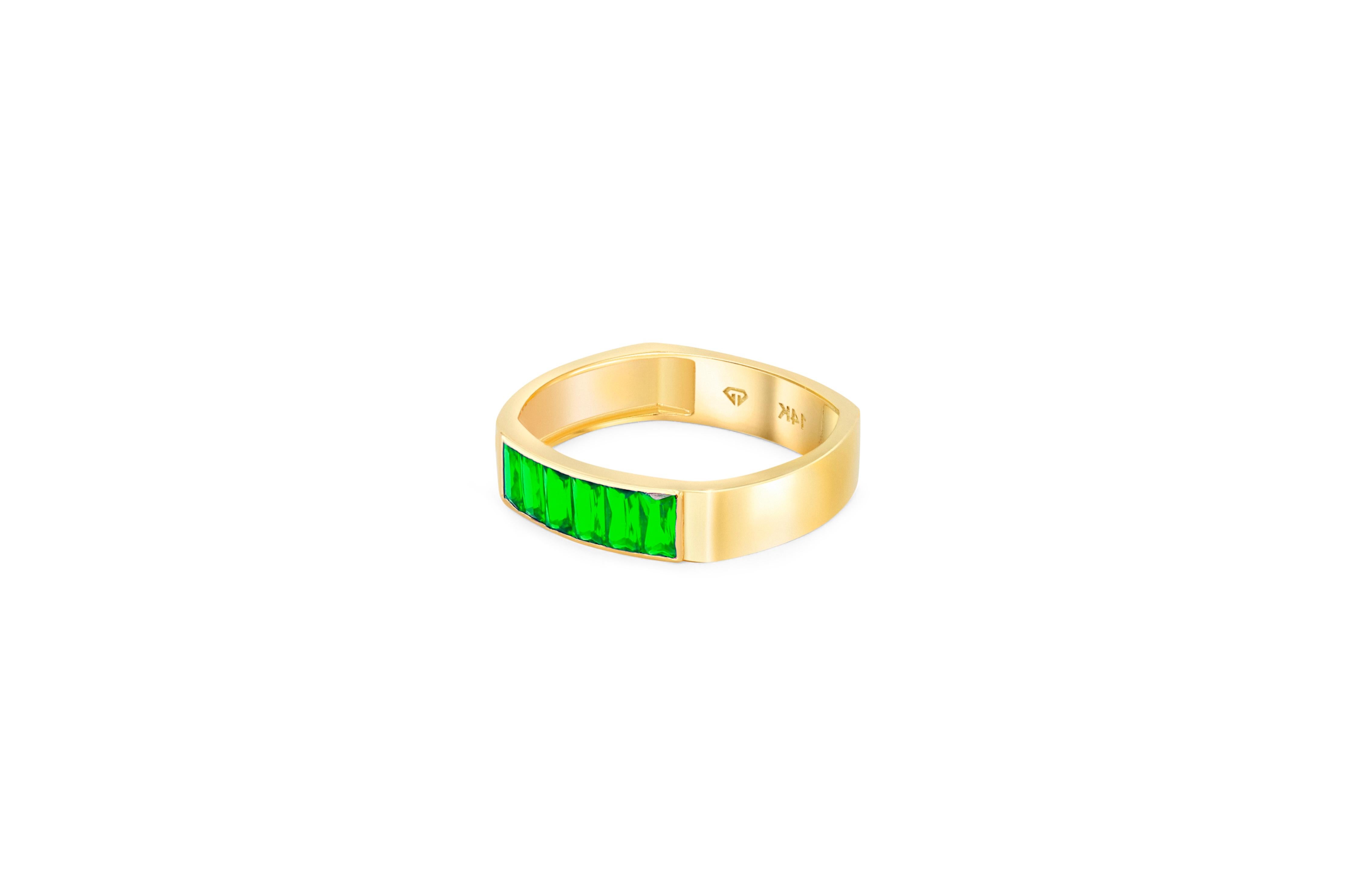 Baguette Cut Lab baguette emeralds 14k gold half eternity ring For Sale