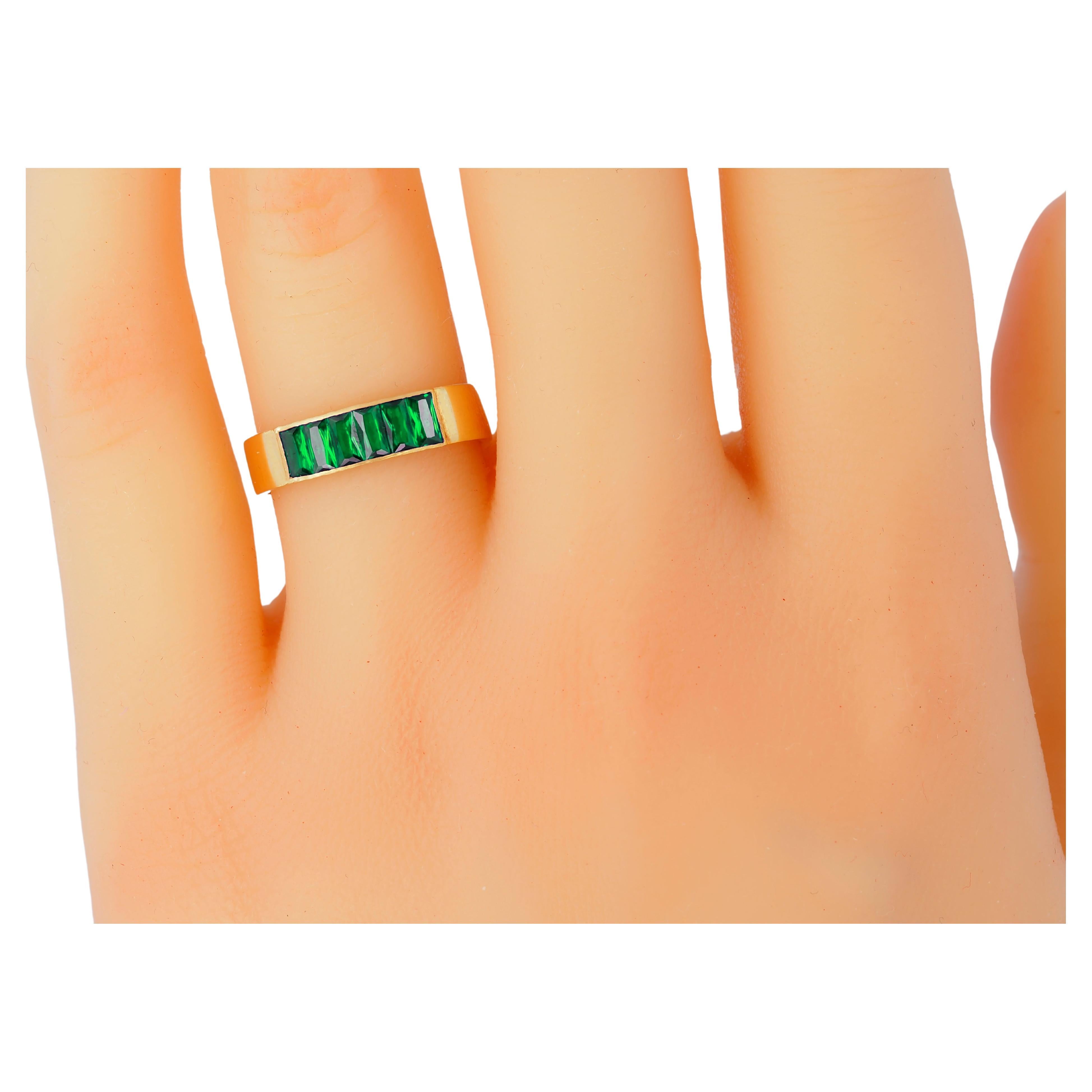 Lab baguette emeralds 14k gold half eternity ring For Sale