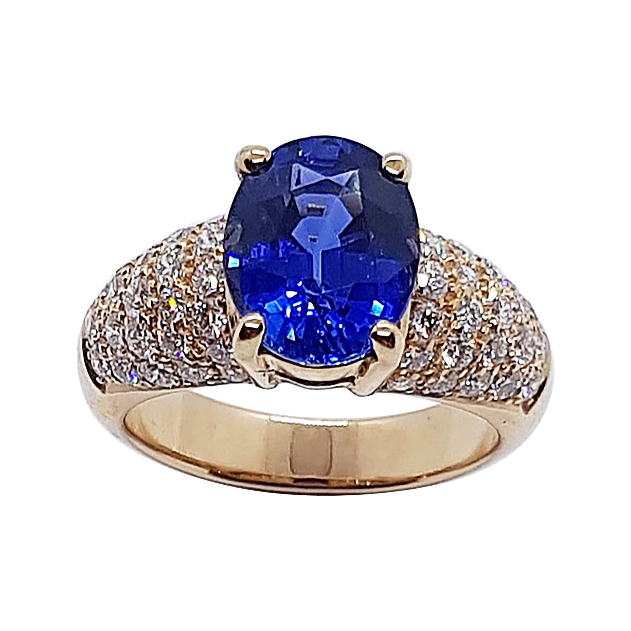 Zafiro Azul de Ceilán Certificado con Diamante Anillo de Oro Rosa de 18 Kilates