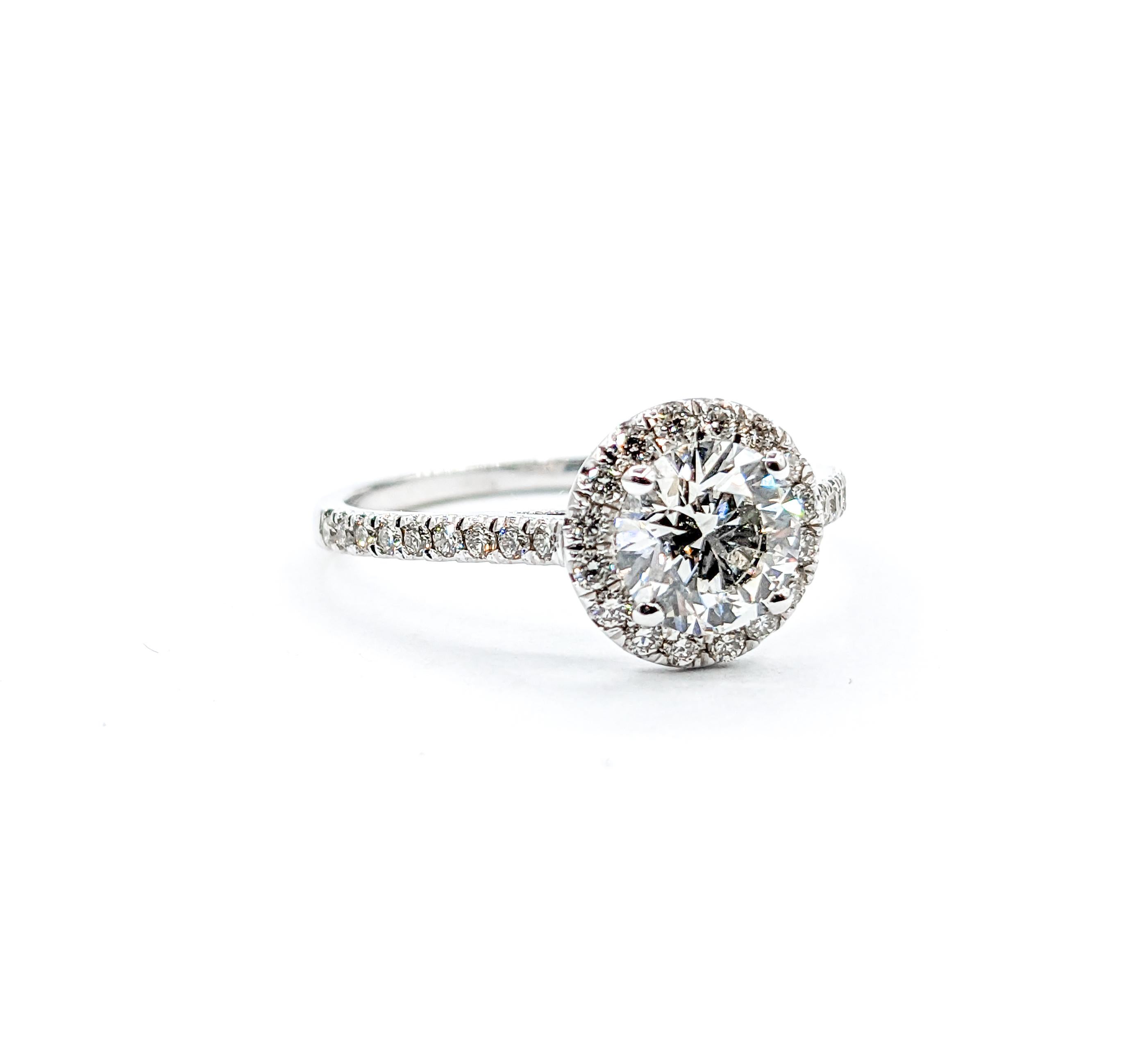 Lab-Created 1.00ct Diamond Halo Engagement Ring in White Gold For Sale 1
