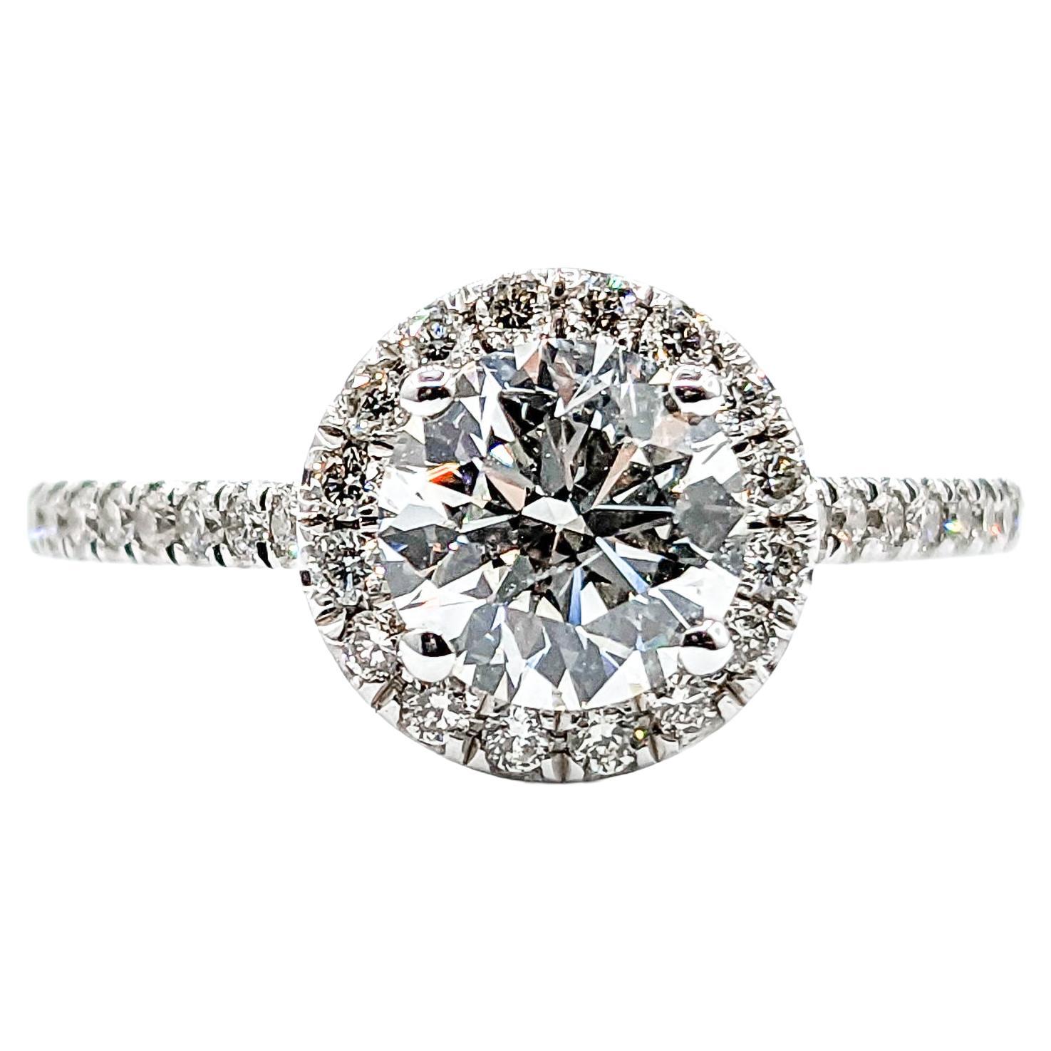 Lab-Created 1.00ct Diamond Halo Engagement Ring in White Gold For Sale