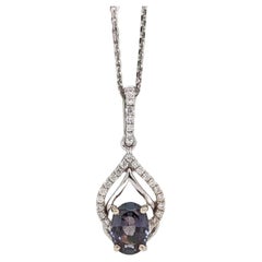 Lab Created Alexandrite Pendant w Earth Mined Diamonds in Solid 14K Gold OV 7x5