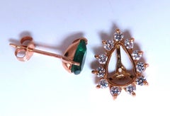 Lab Created Emerald Natural Diamond Stud Earrings Jacket & Solitaire 14kt Gold**