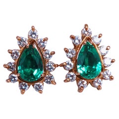 Lab Created Emerald Natural Diamond Stud Earrings Jacket & Solitaire 14kt Gold**