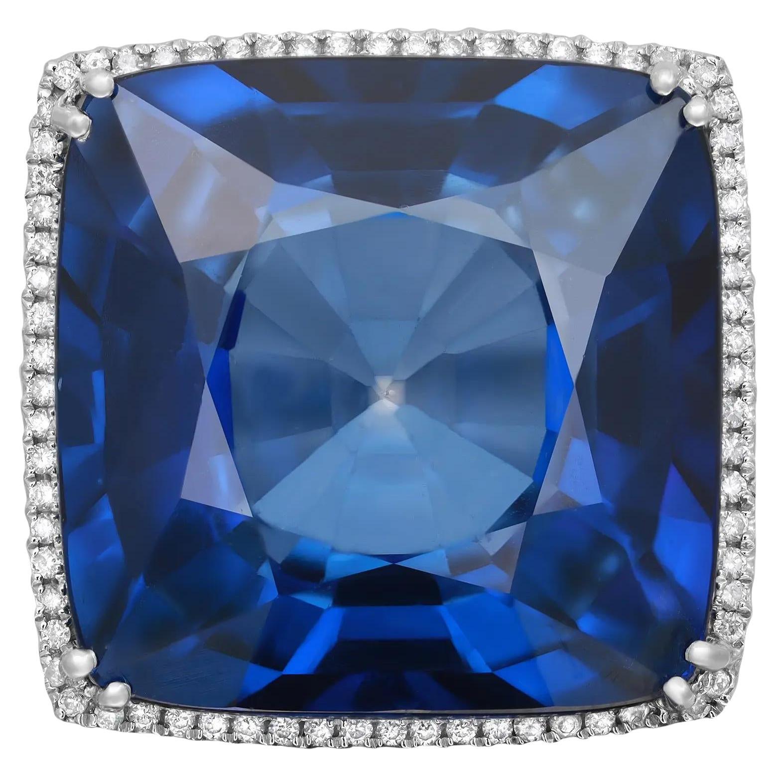 Lab Created Sapphire 44.54Ctw & 0.28ct Diamond Cocktail Ring 18K White Gold 6.5