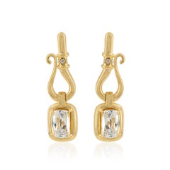 Lab Diamond Solid 14k Yellow Gold Designer Jewelry Handmade Drop/Dangle Earring