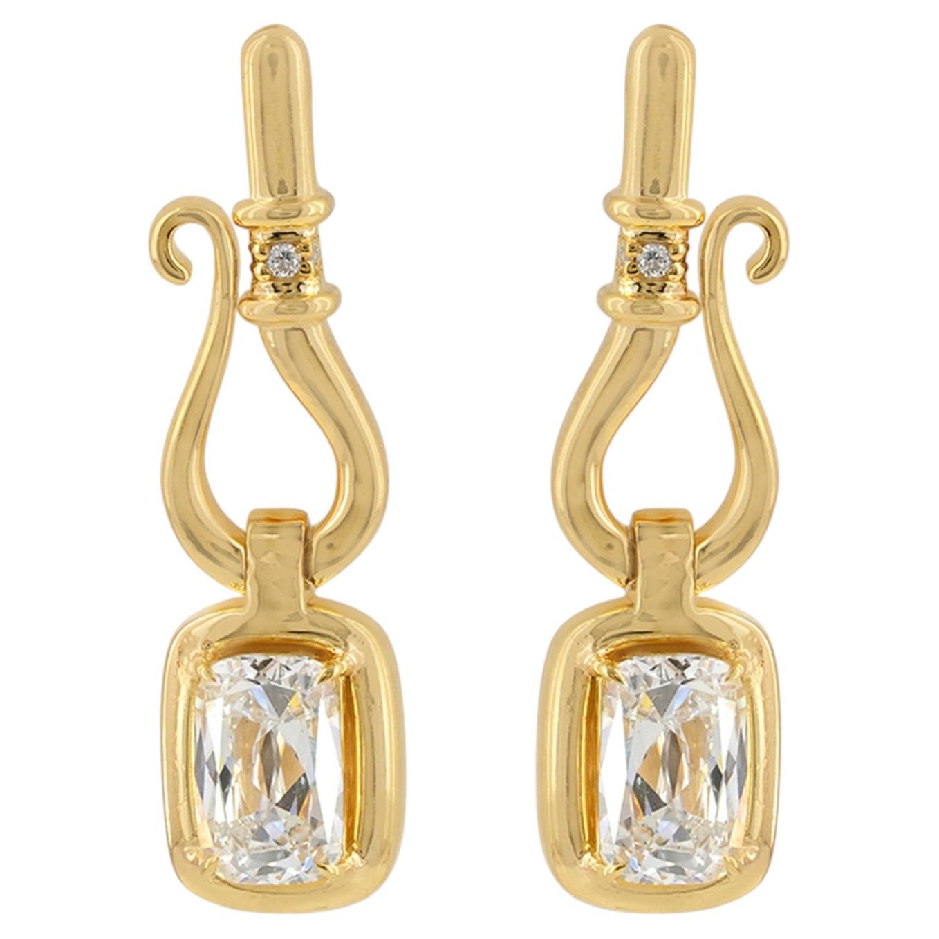Lab Diamond Solid 14k Yellow Gold Designer Jewelry Handmade Drop/Dangle Earring For Sale