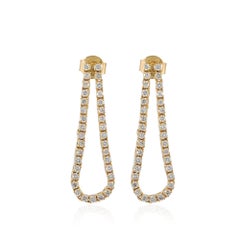 Lab Diamond Solid 14k Yellow Gold Designer Jewelry Women Gift Dangle Earrings