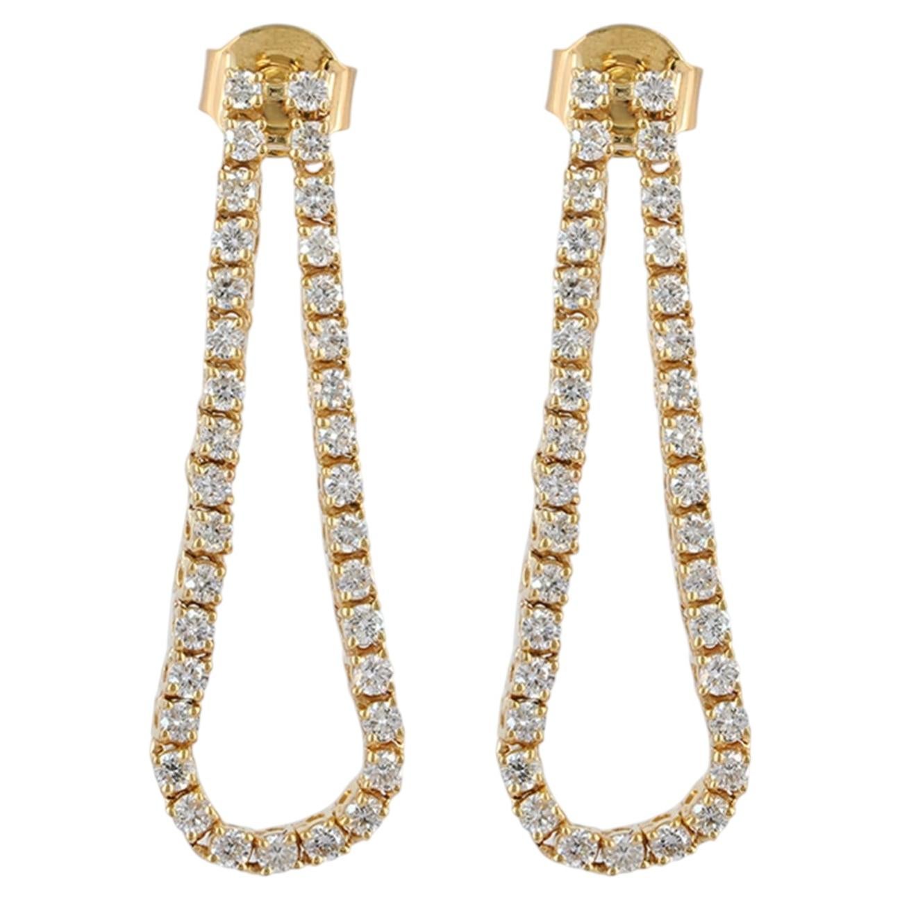Lab Diamond Solid 14k Yellow Gold Designer Jewelry Women Gift Dangle Earrings