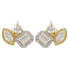 Lab Grown Diamond Earring Solid 14k Yellow Gold Designer Stud Earring Jewelry