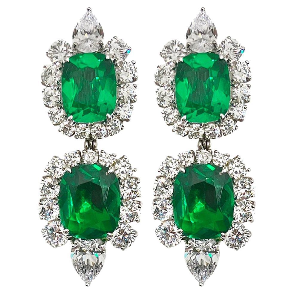 Diamond Emerald Suberb Harry Winston Style Lab Grown Costume Jewelry Earrings For Sale
