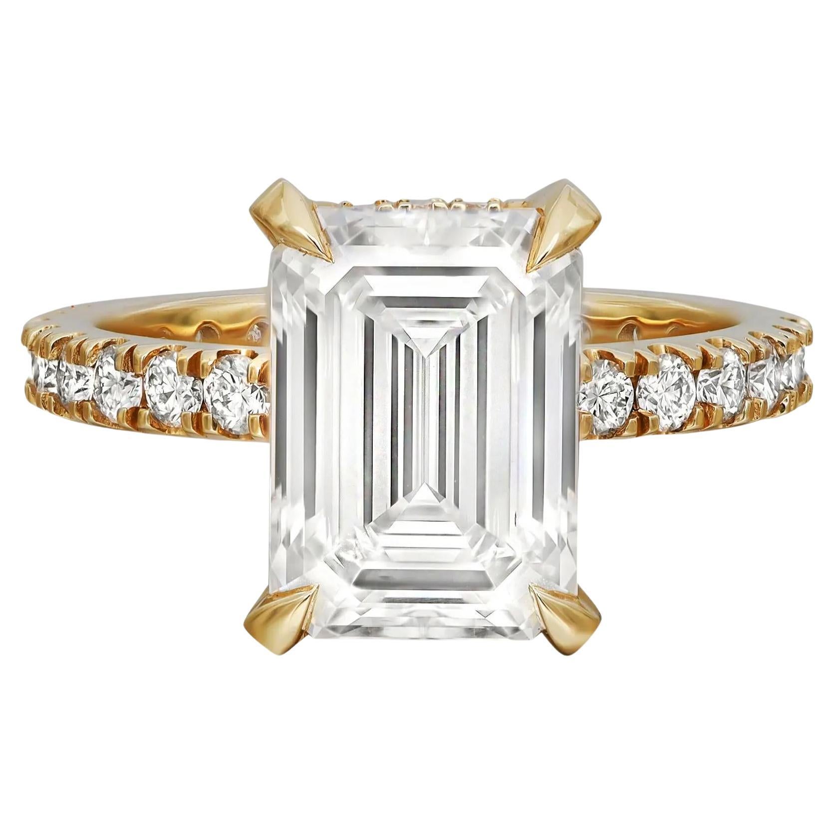 Radiant Cut Lab Grown Diamond Three Stone Engagement Ring 14K Yellow ...