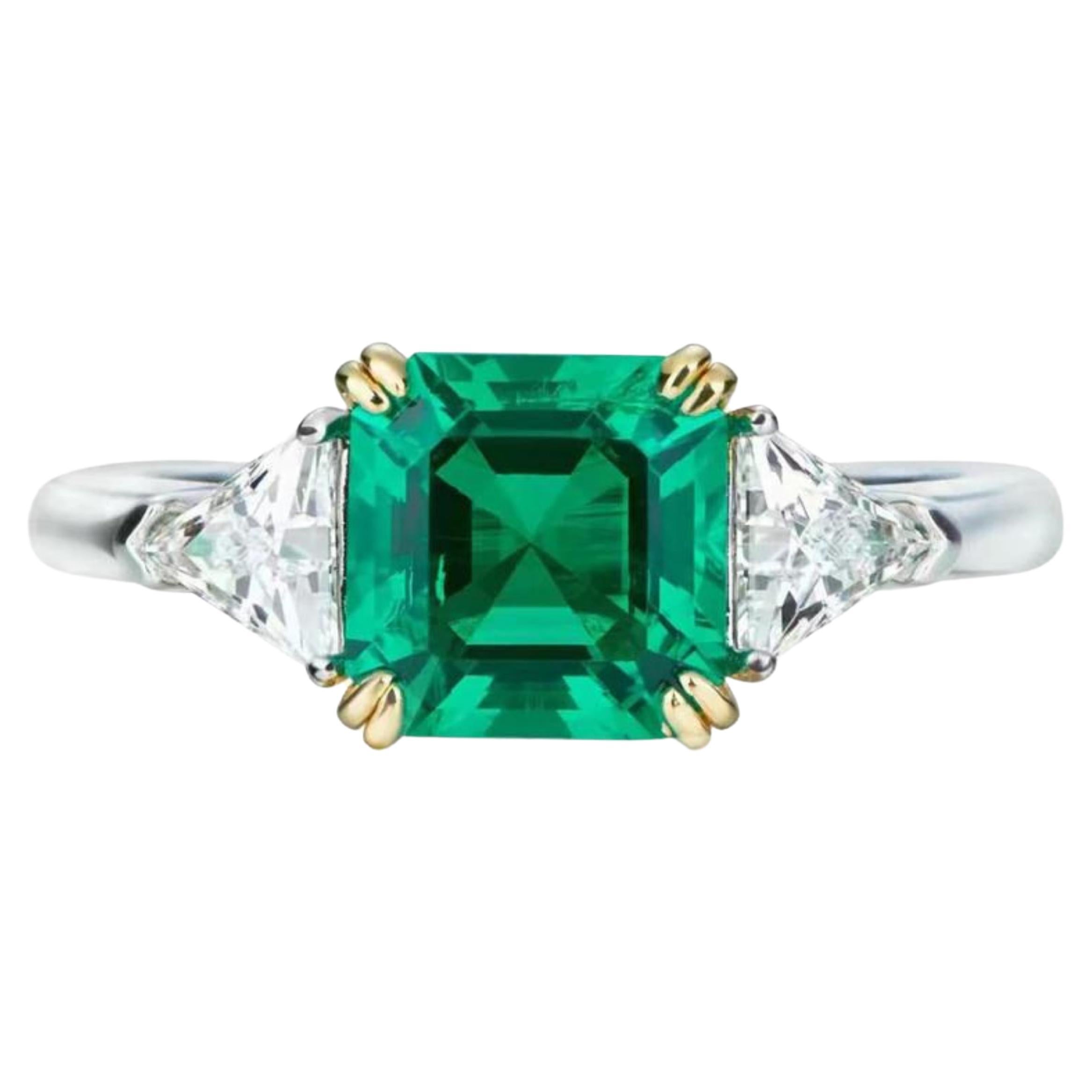 Lab Grown Emerald Ring Sterling Silver For Sale at 1stDibs