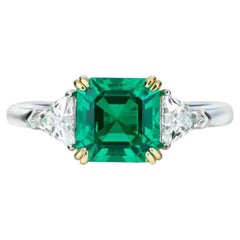 Lab Grown  Emerald Ring Sterling Silver 