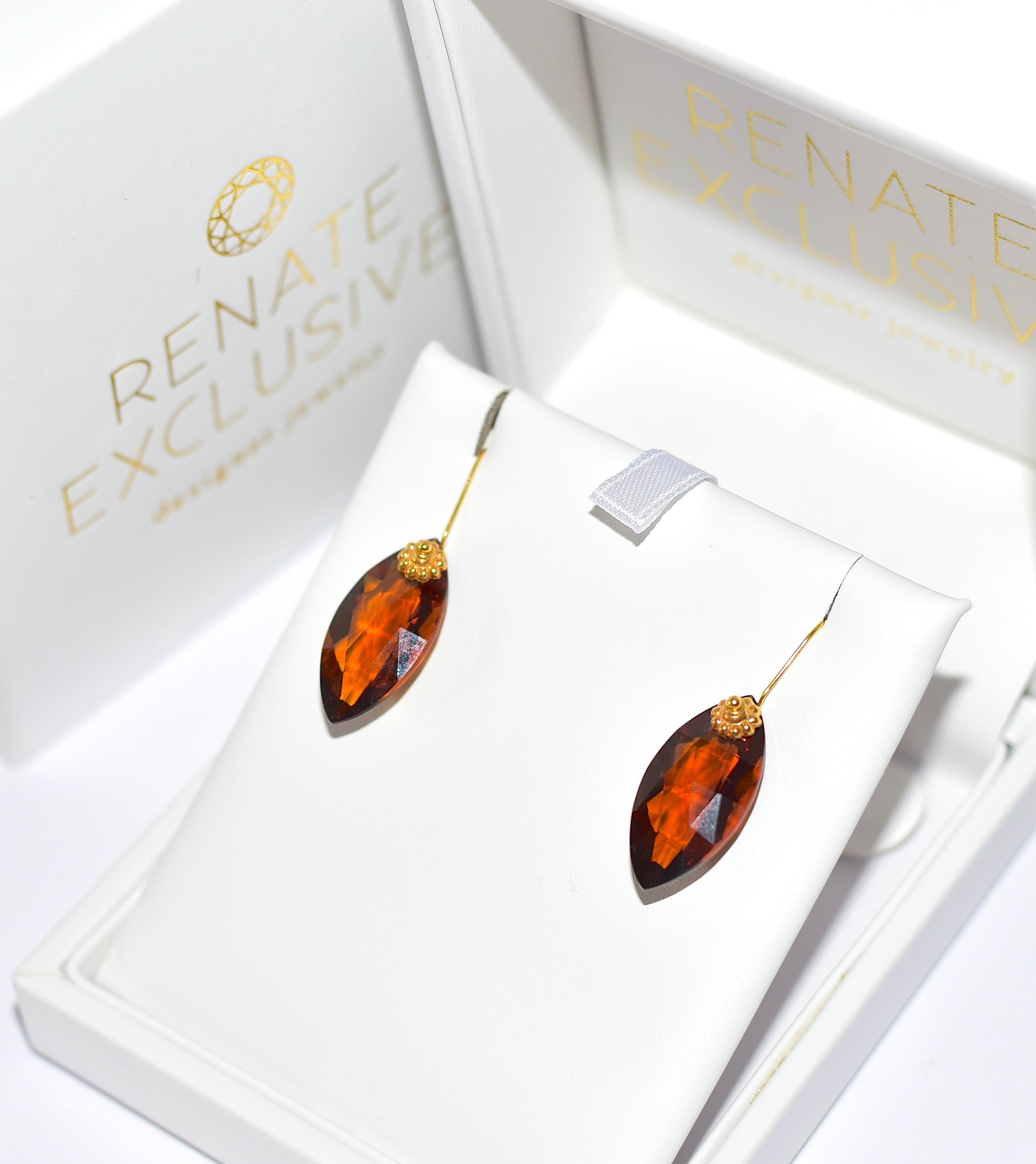 Modern Lab Madeira Citrine Earrings in 18K Solid Yellow Gold