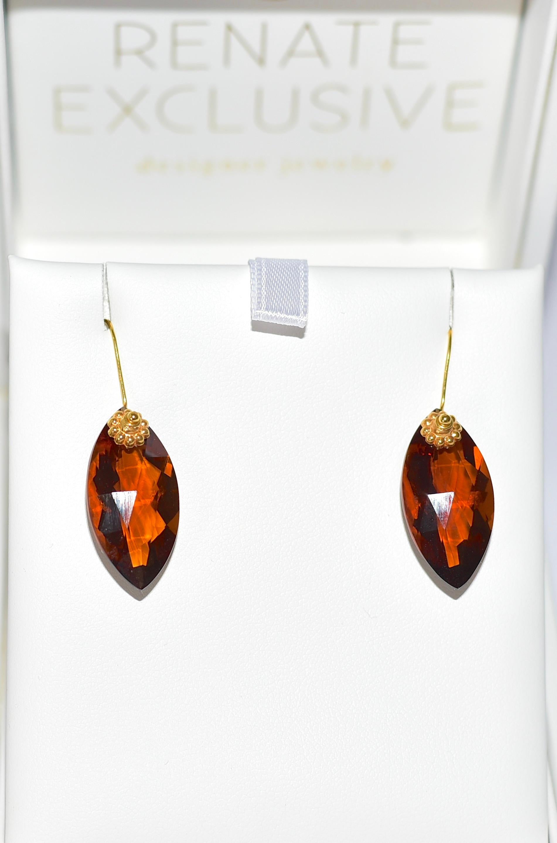 Marquise Cut Lab Madeira Citrine Earrings in 18K Solid Yellow Gold