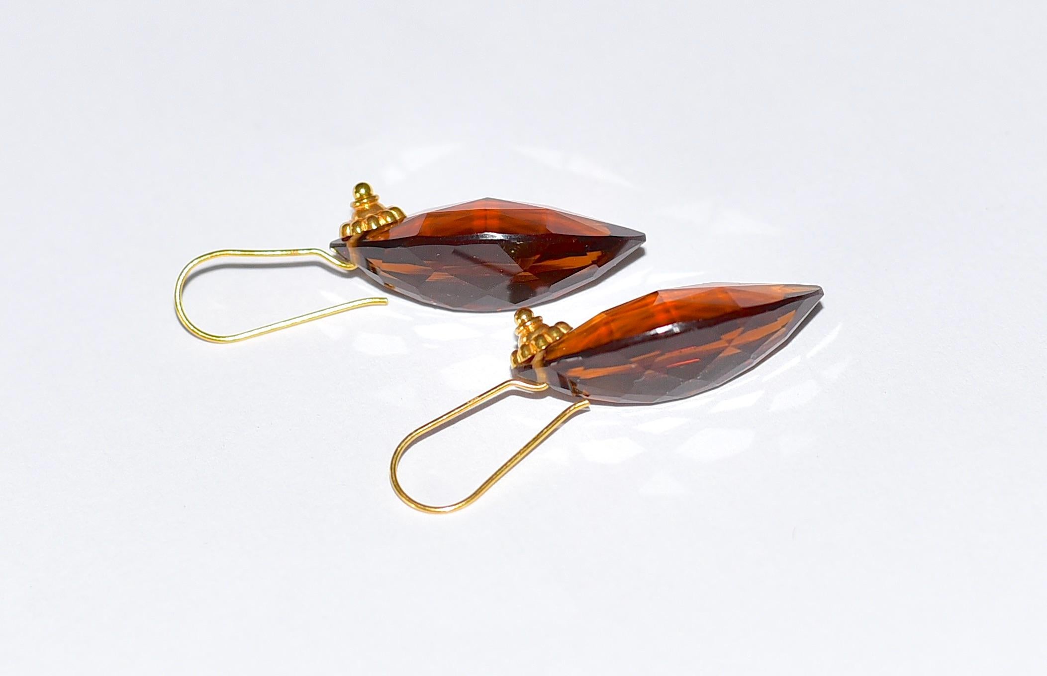 Lab Madeira Citrine Earrings in 18K Solid Yellow Gold In New Condition In Astoria, NY
