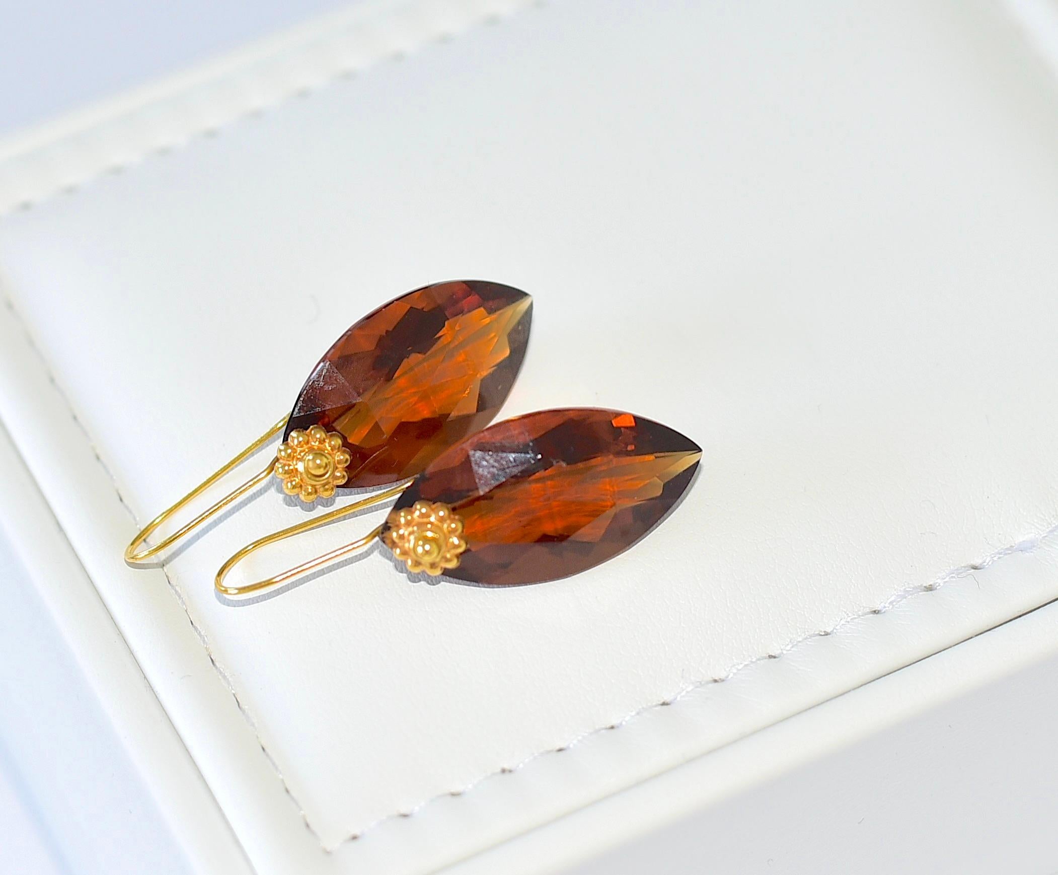Women's Lab Madeira Citrine Earrings in 18K Solid Yellow Gold