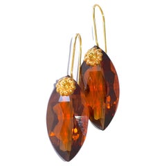 Lab Madeira Citrine Earrings in 18K Solid Yellow Gold