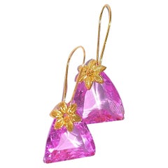 Lab Pink Sapphire earrings in 18K Solid Yellow Gold