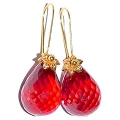 Lab Red Topaz in 18K Solid Yellow Gold