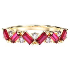 Lab ruby baguette and Round Moissanite Wedding Band.