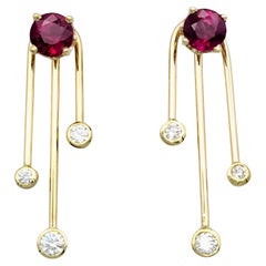 Lab Ruby Stud Earrings with Vertical Diamond Jackets Set in 14 Karat Yellow Gold
