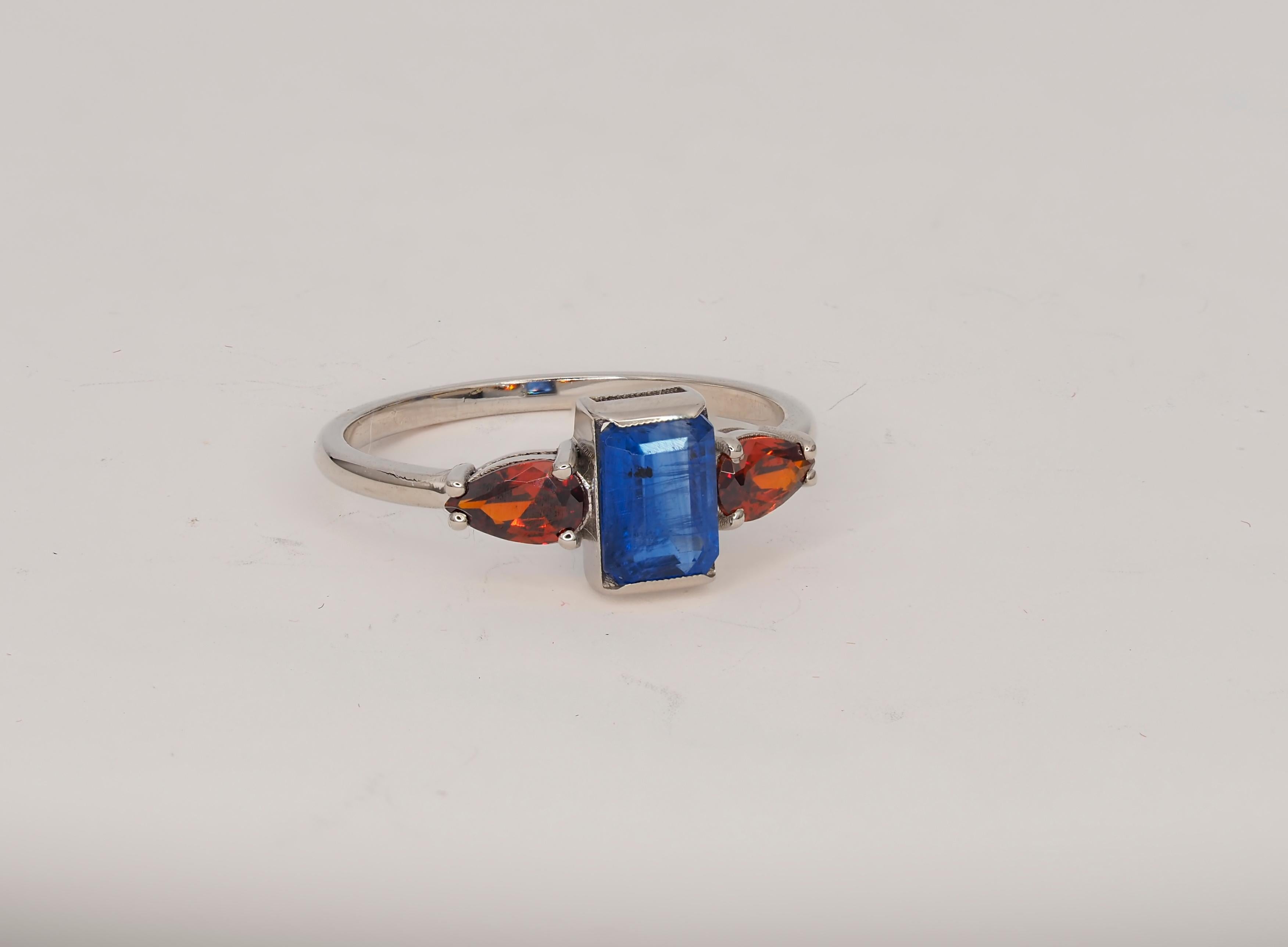 En vente :  Bague en or 14k saphir, grenat 2
