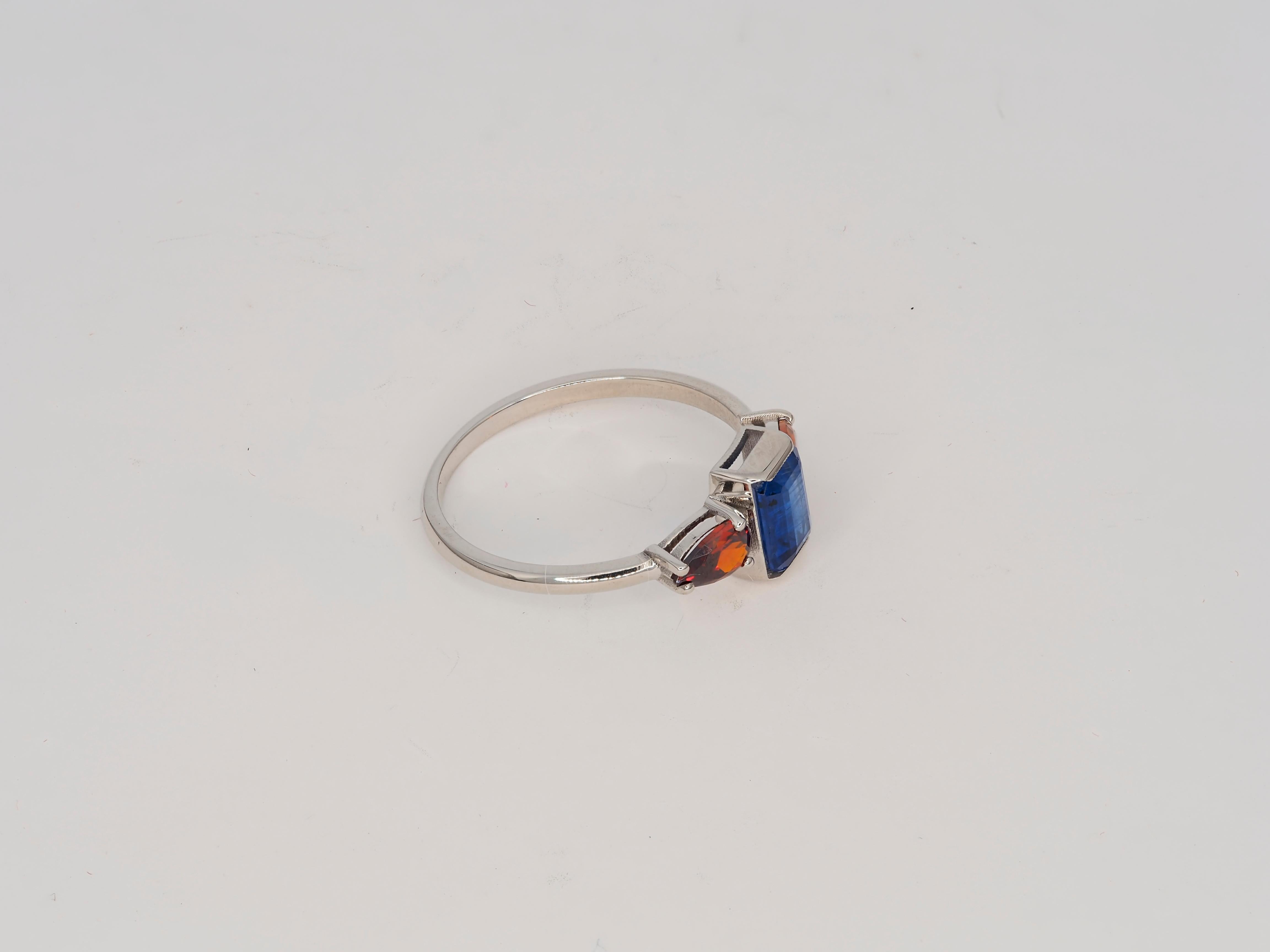 En vente :  Bague en or 14k saphir, grenat 3