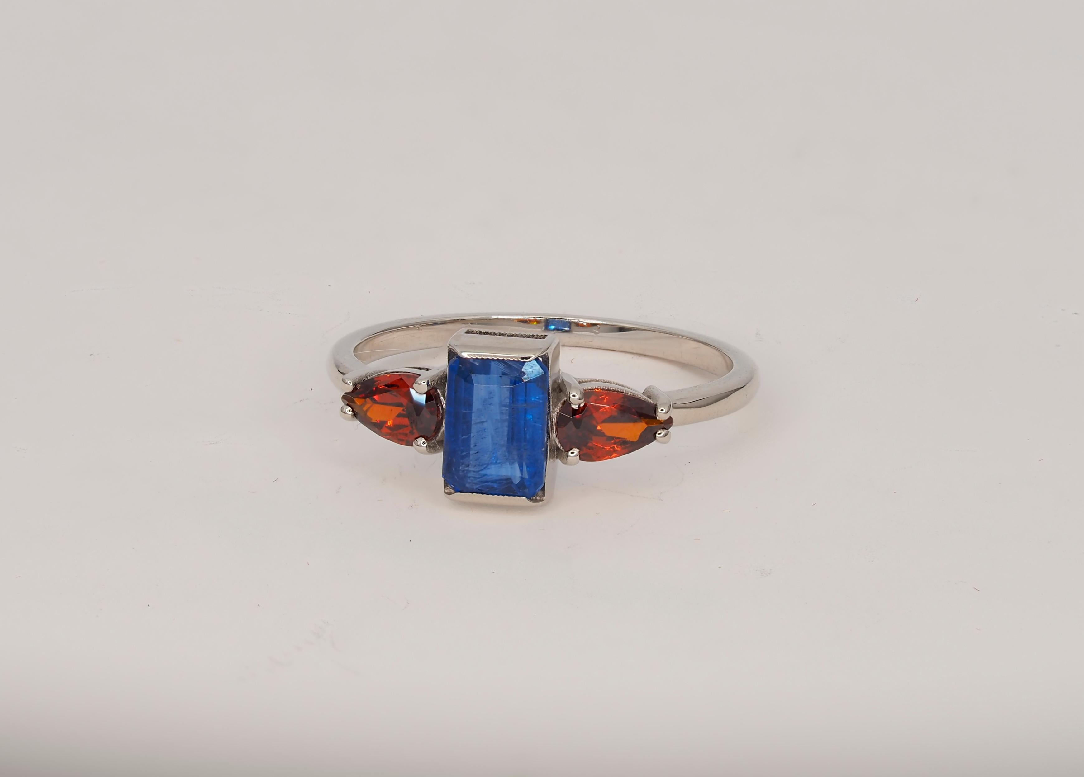 En vente :  Bague en or 14k saphir, grenat 4