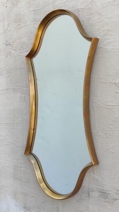 LaBarge Attr Mid-Century Modern Gilt Wood Frame Shield\Crest Shaped Mirror 1960s