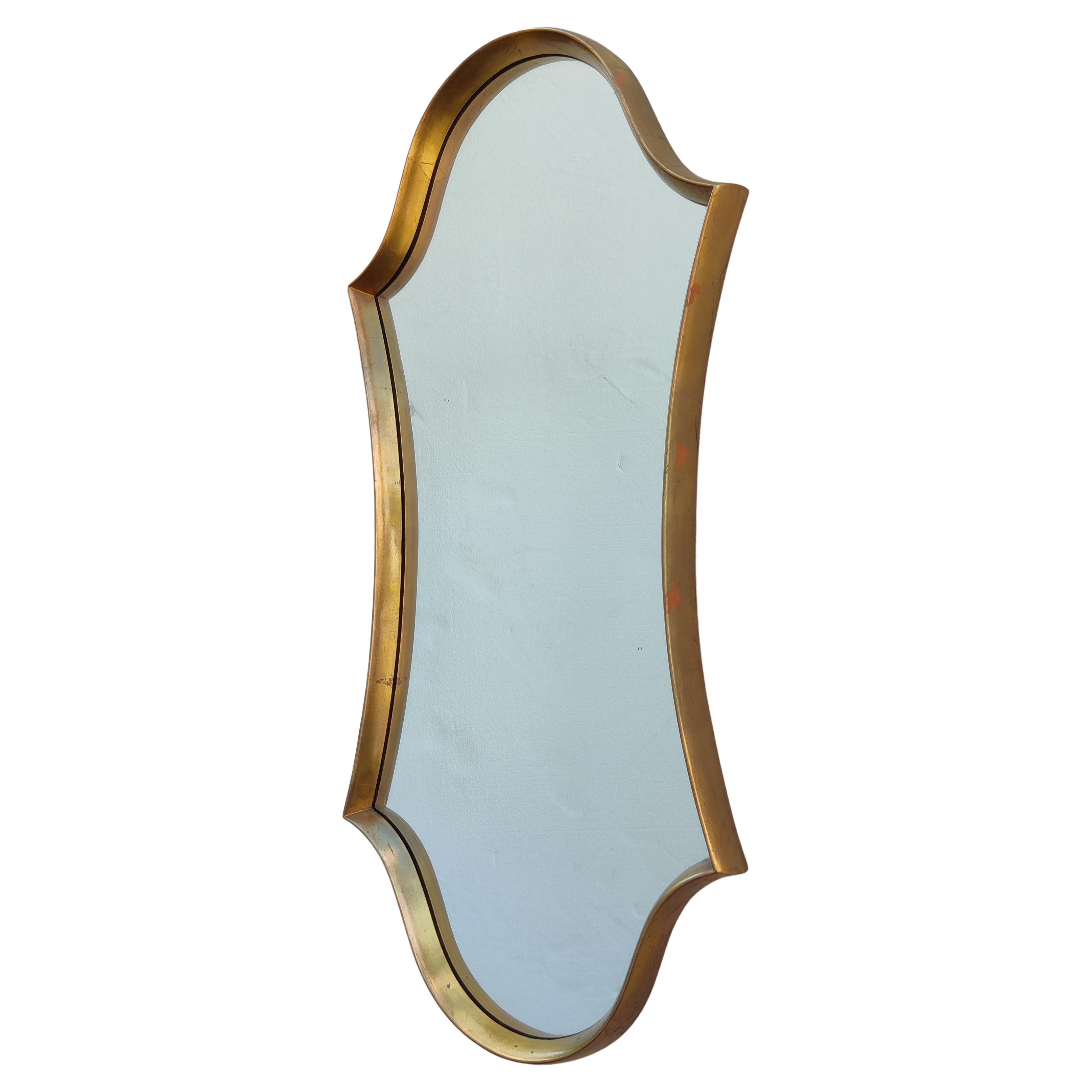 LaBarge Attr Mid-Century Modern Gilt Wood Frame Shield\Crest Shaped Mirror 1960s For Sale