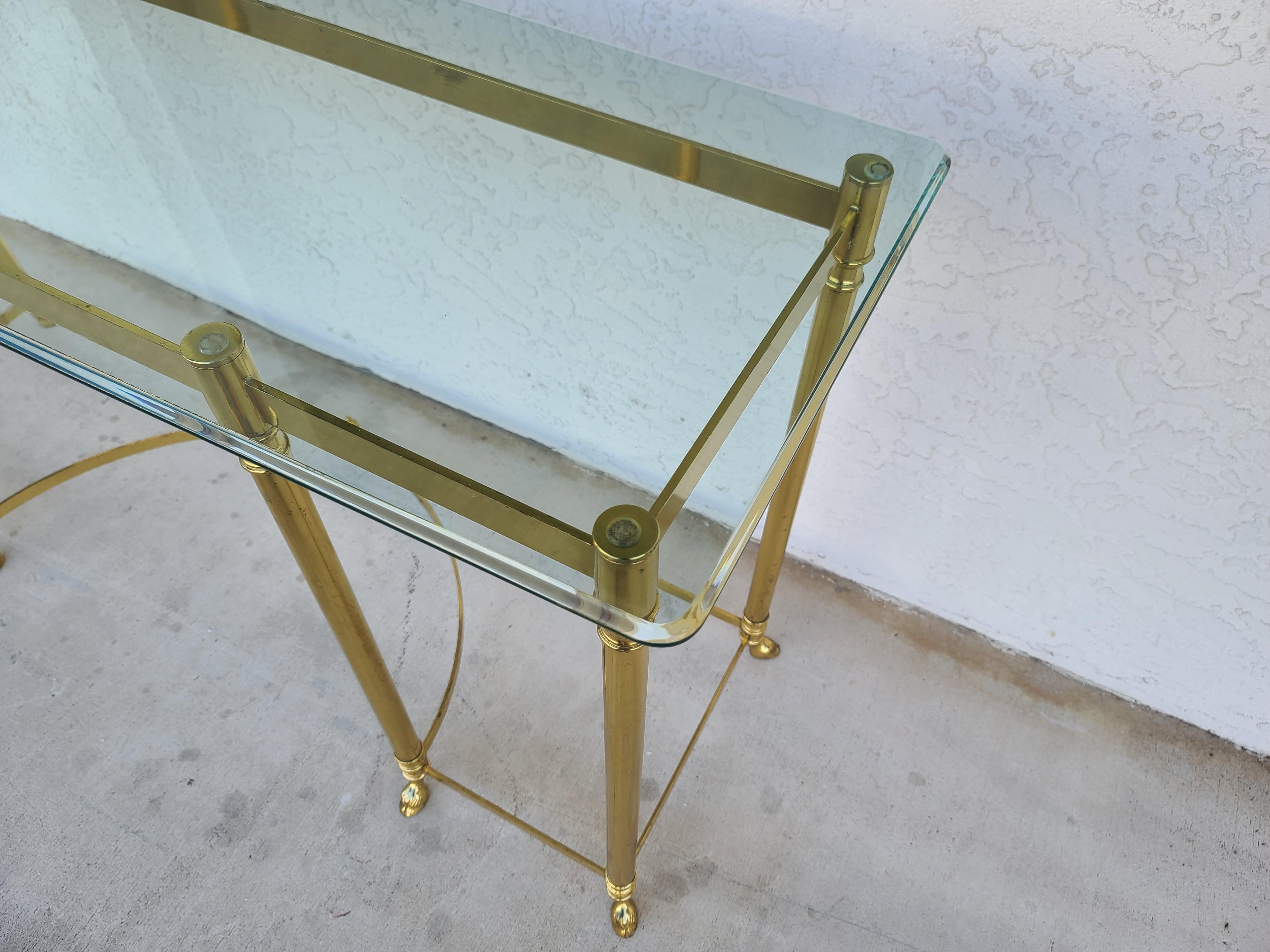 Labarge Brass and Beveled Glass Hoof Feet Console Sofa Table 4